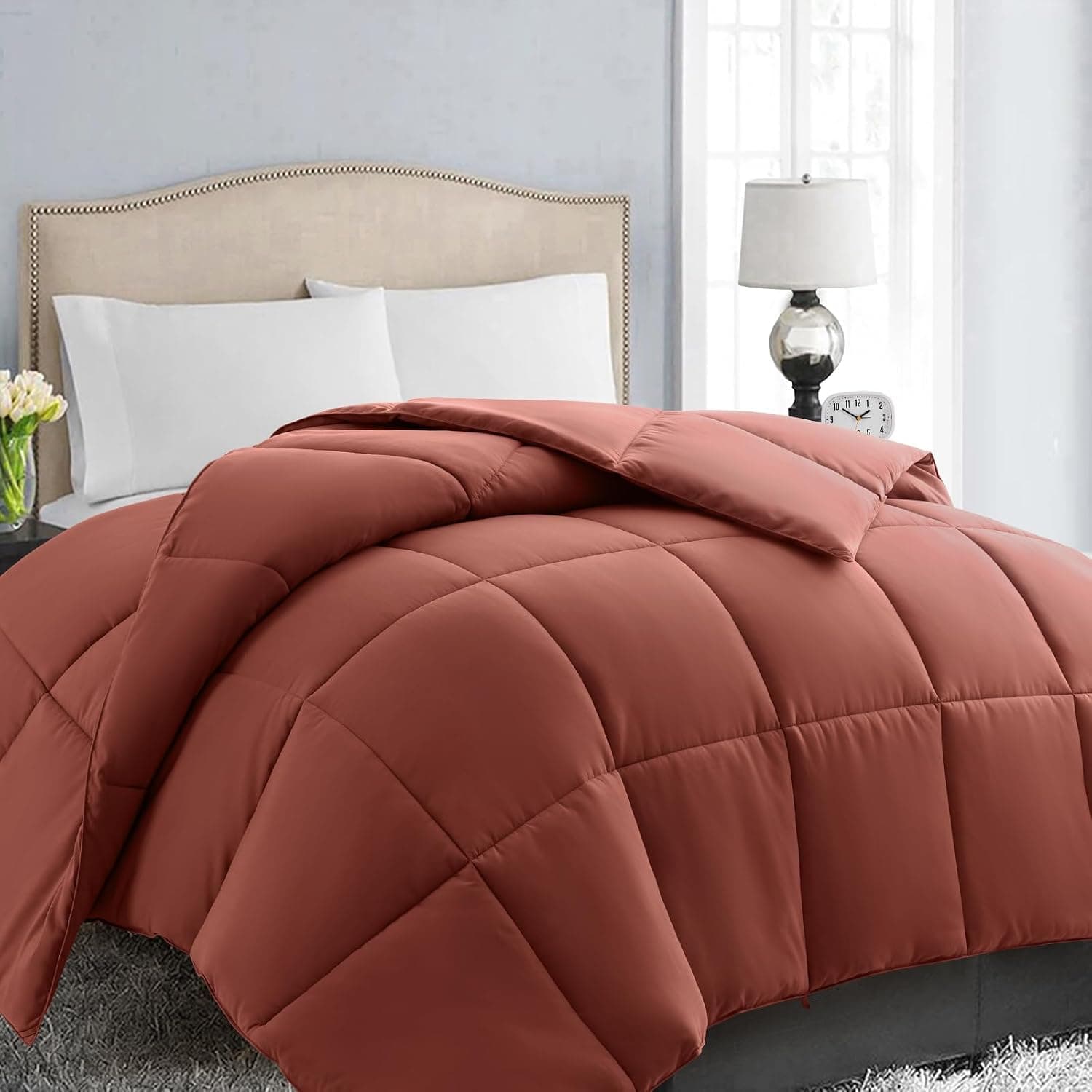 King Size Down Alternative Comforter, Terracotta, 90x102 Inches