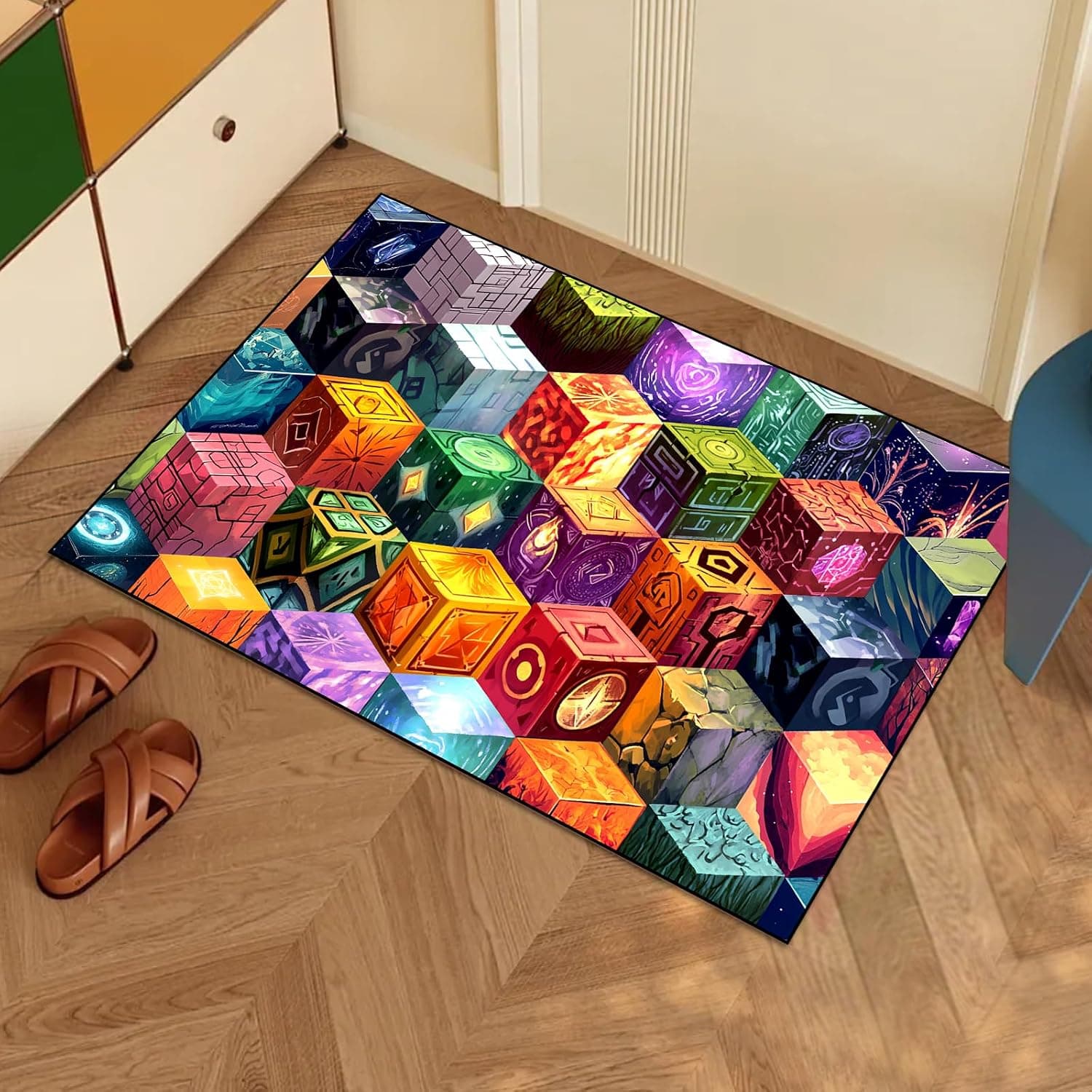 Pixel Game Area Rug for Kids, Non-Slip, 35.4" x 23.6"