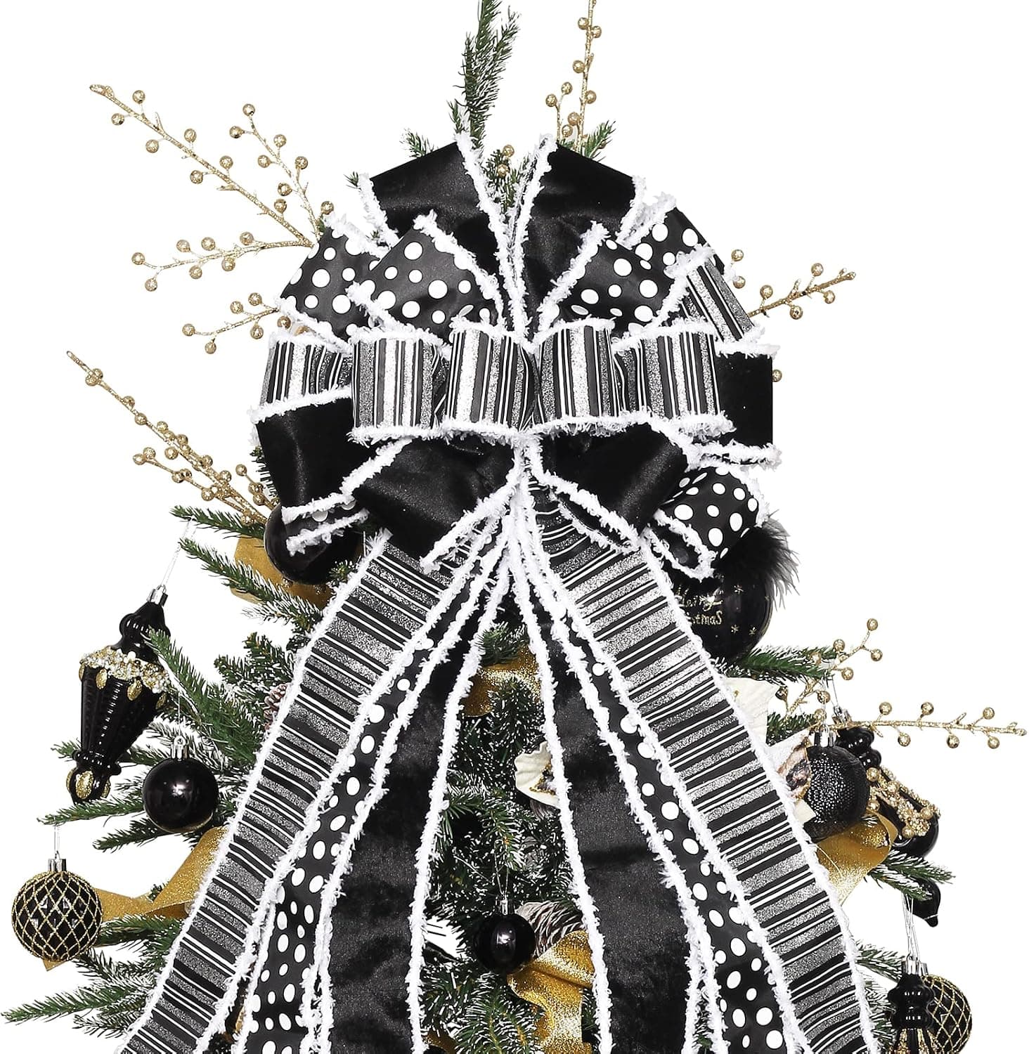 Black Christmas Tree Topper Bow for Xmas Tree Decorations