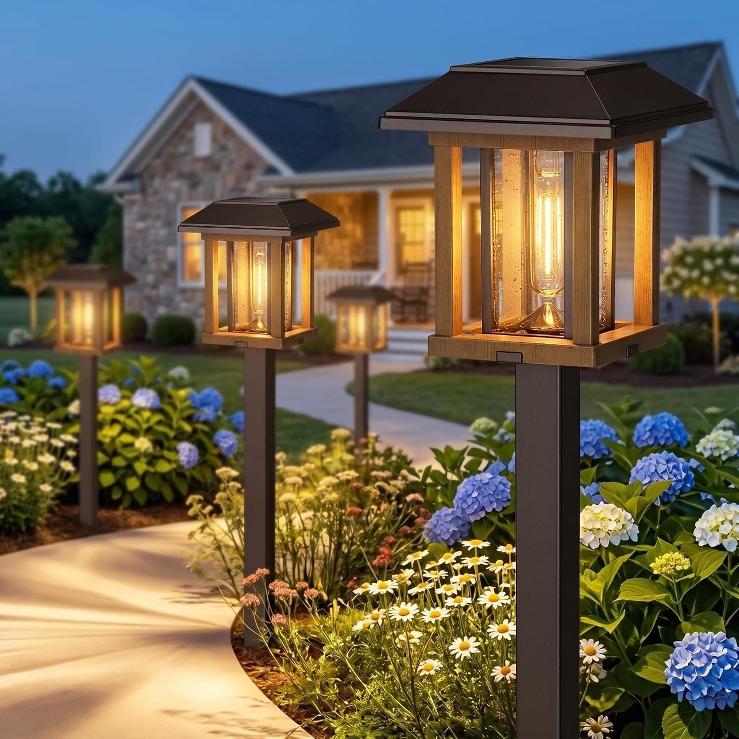 Solar Pathway Lights Outdoor 3 Pack, 25 Lumens Solar Garden Lights