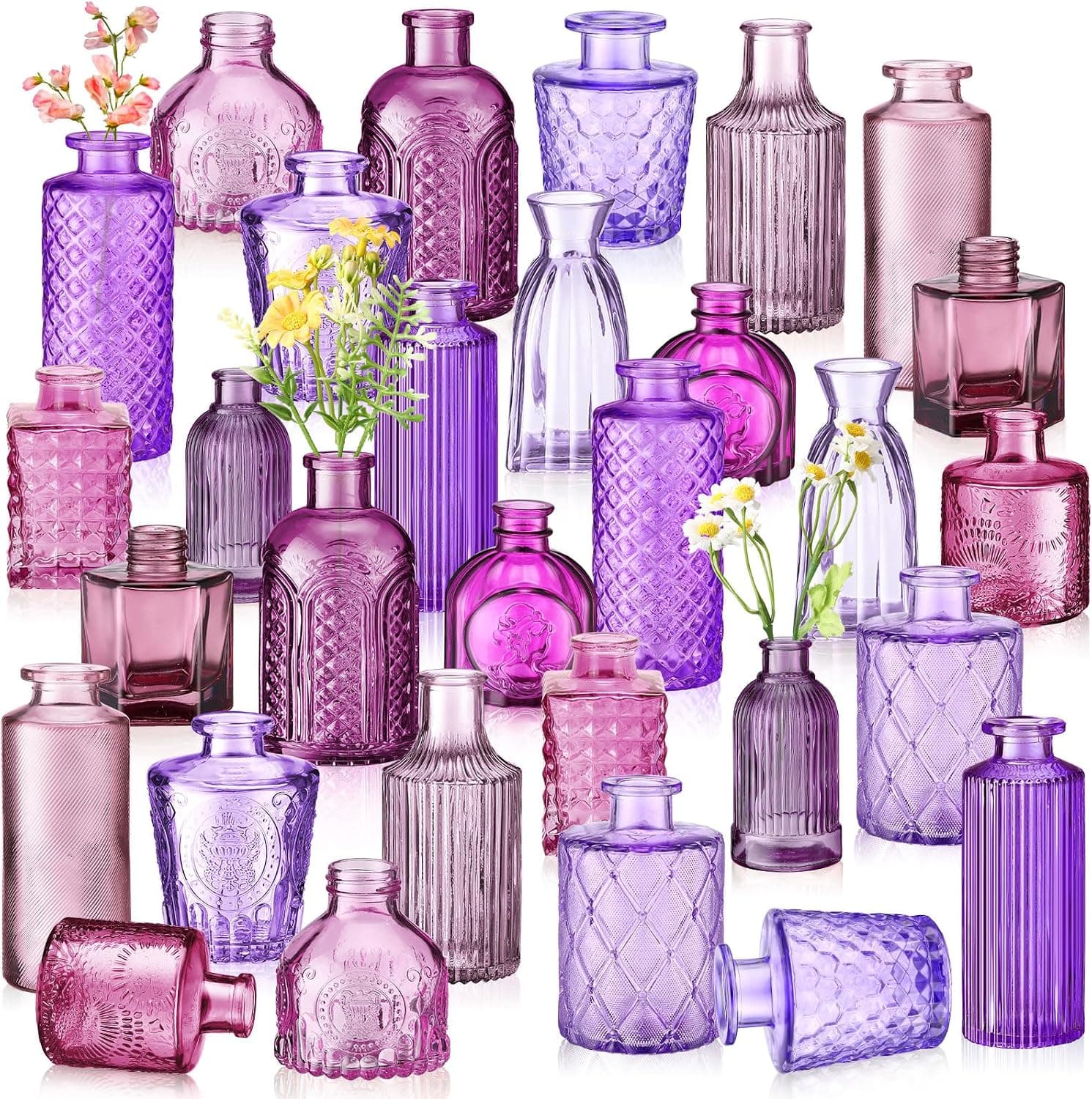 30 Pcs Glass Bud Vases Centerpieces, Purple Series