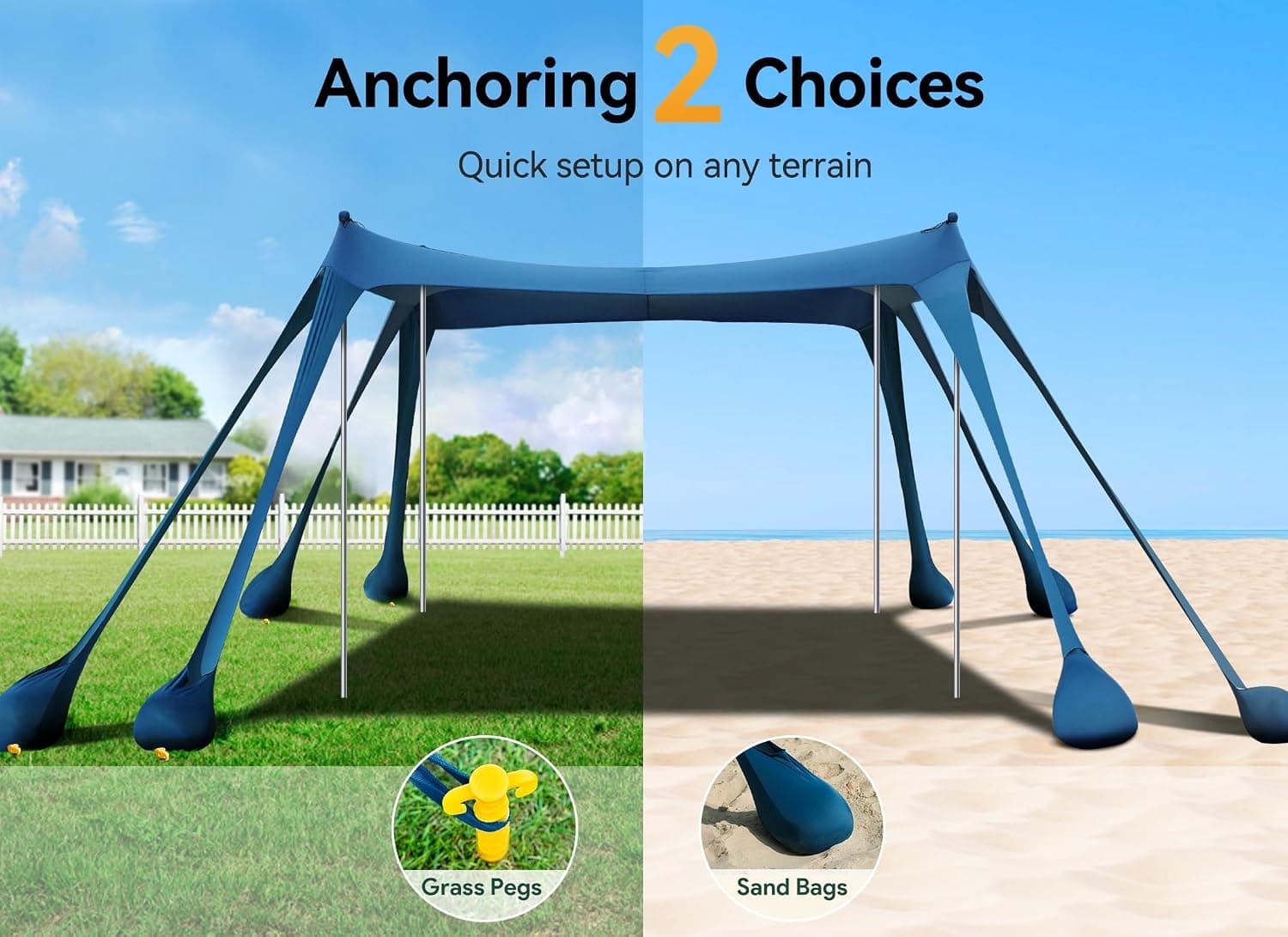 Pop-Up Beach Tent, 10x10ft, UPF50+, with Sandbags & Poles