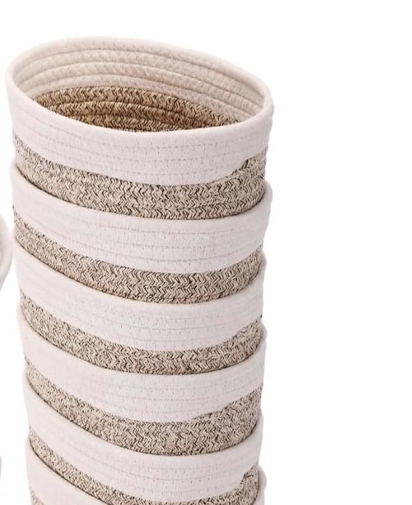 5 Pack Small Woven Baskets, Cotton Rope, White, Linen