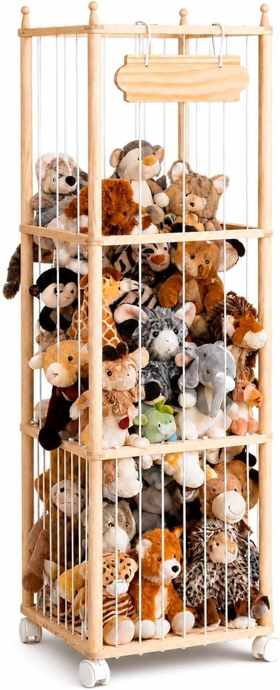 Stuffed Animal Storage with Wheels, Large, for Kids