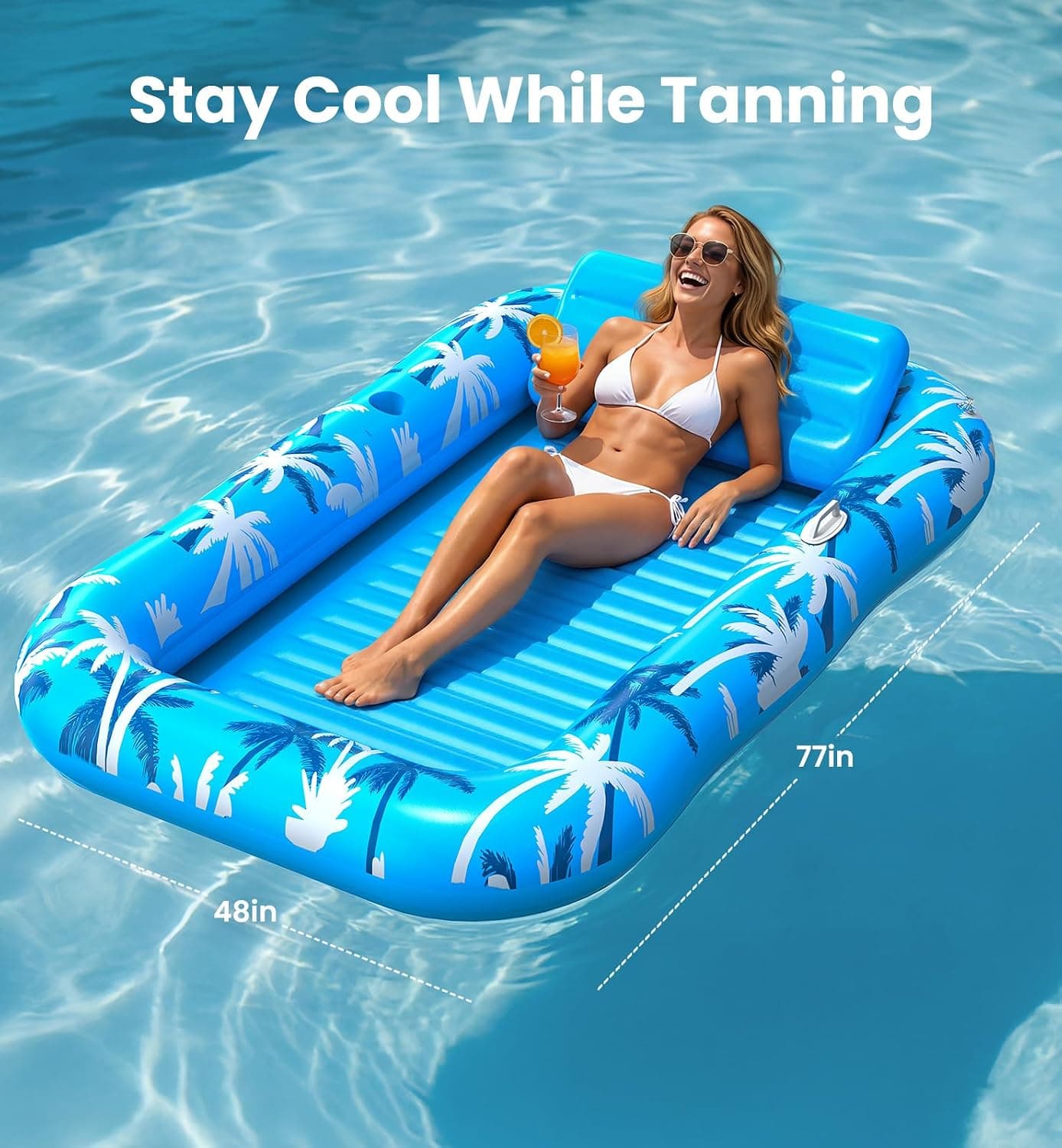 Inflatable Tanning Pool Lounger Float with Sprinkler, X-Large