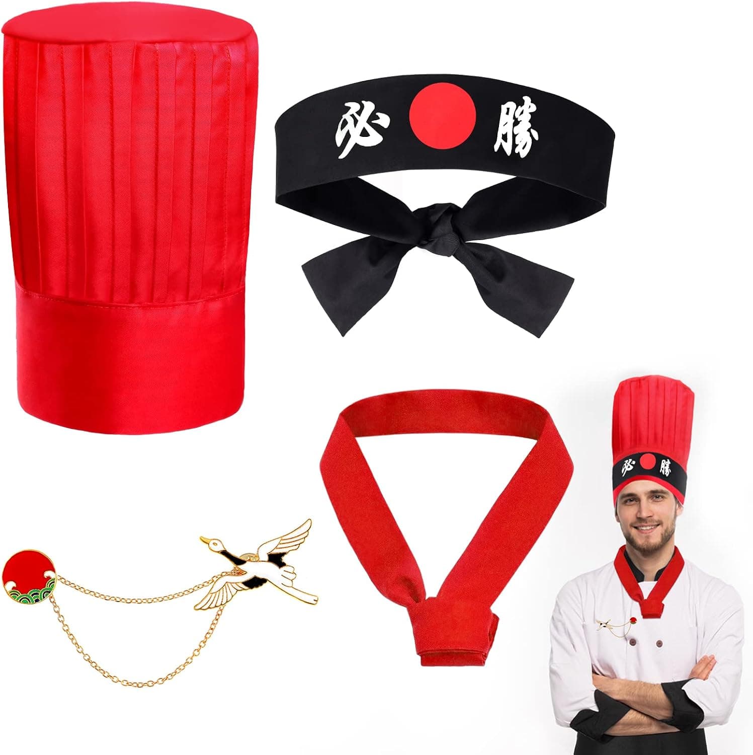 Hibachi Chef Hat & Headband Costume Set