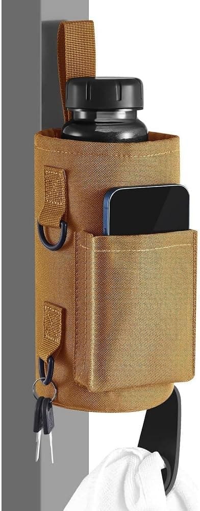 Magnetic Gym Water Bottle Holder Bag, 40-64 oz, Brown