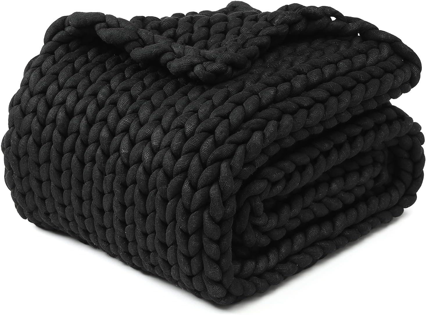 Chunky Knit Throw Blanket, Hand Knitted, Black, 60x80"