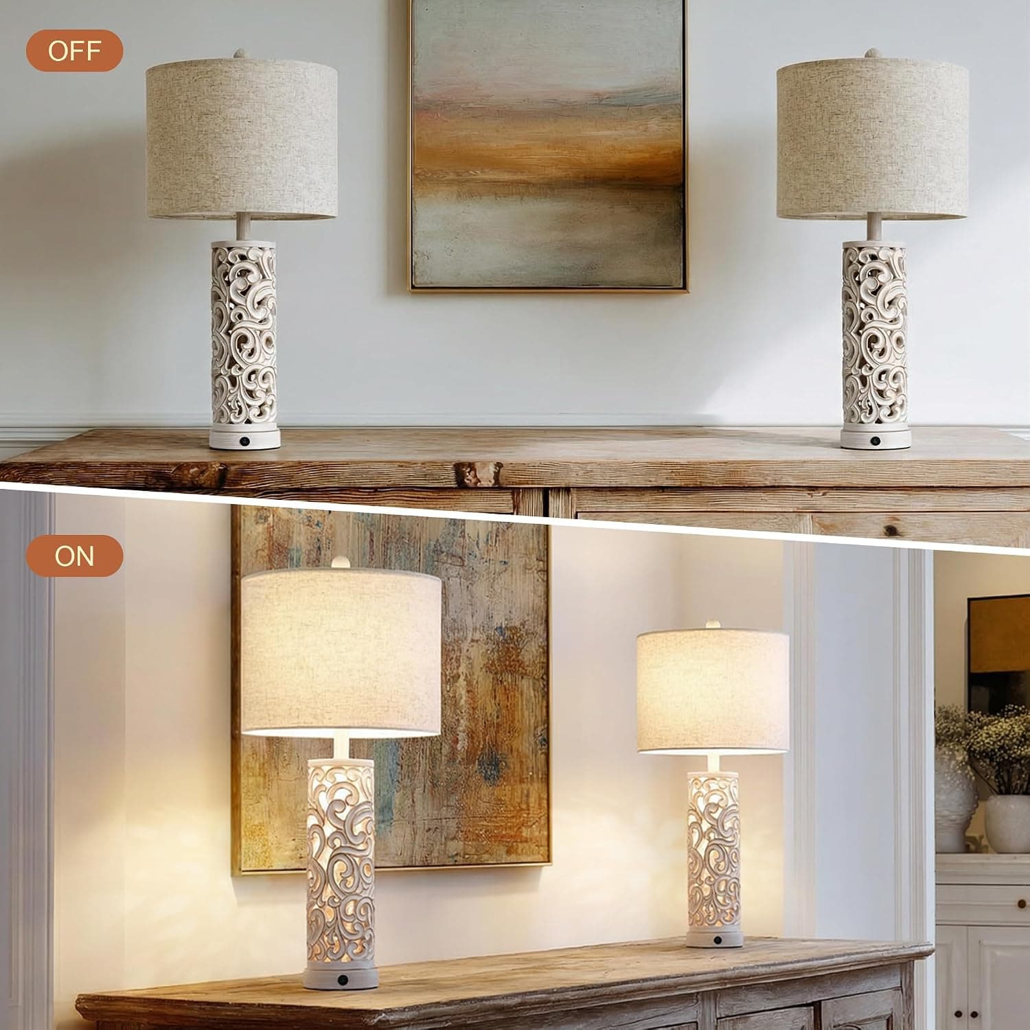 2-in-1 Farmhouse Table Lamps, Set of 2, 28.5", USB Charging, Bulbs Included
