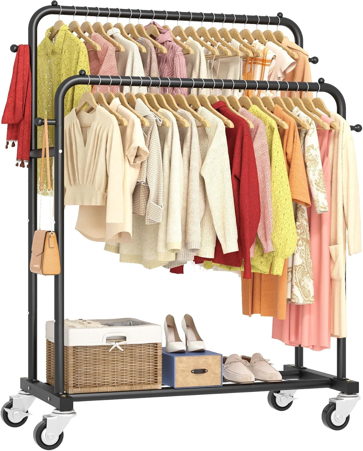 Double Rod Garment Rack with Wheels
