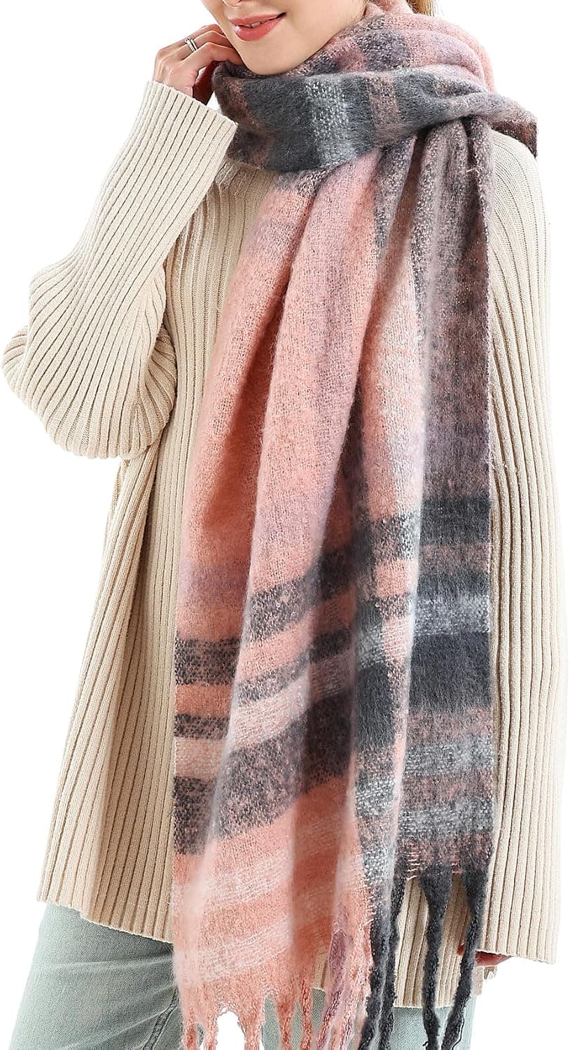 Vintage Plaid Winter Scarf, Brown & Tan, Women's