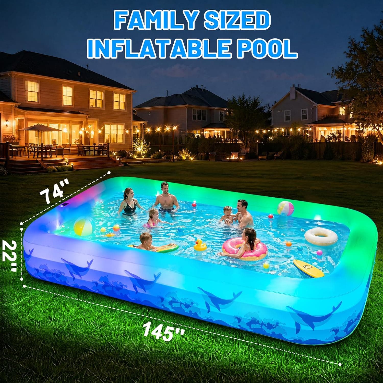Large Inflatable Swimming Pool with Light, 12ft x 6ft