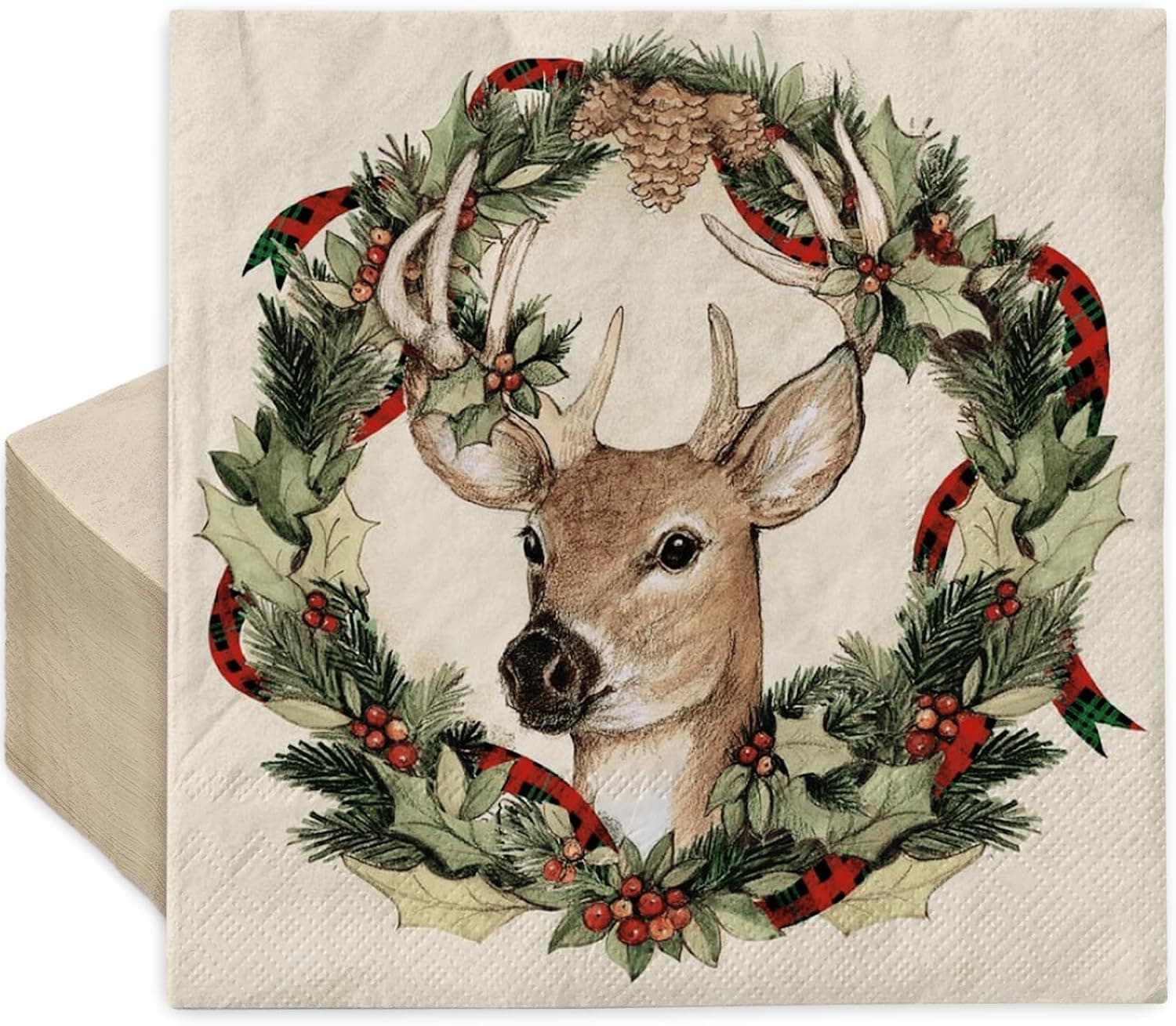 Christmas Paper Napkins, Wreath & Mistletoe Design, 6 x 80 Pack