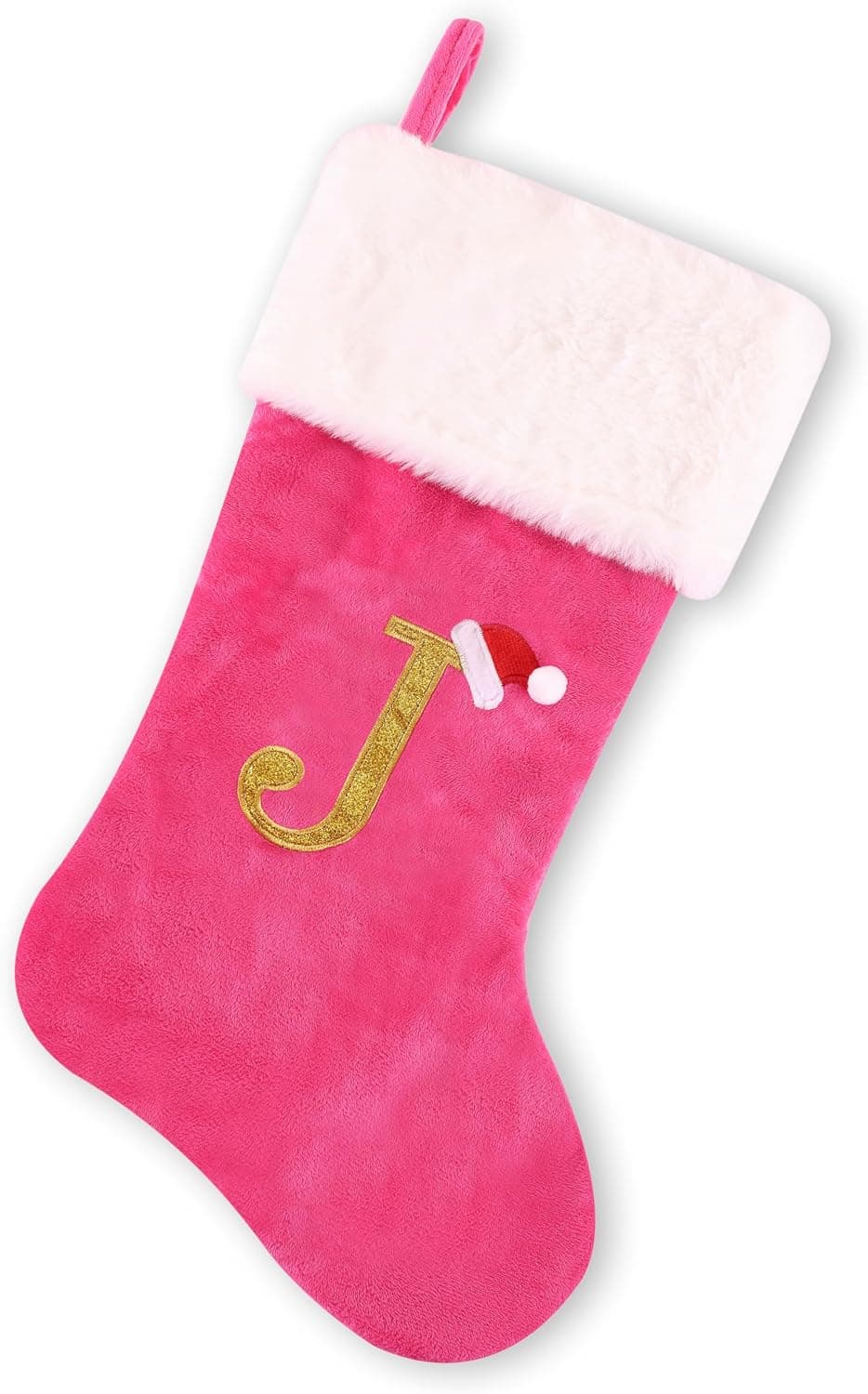 Personalized Pink Velvet Christmas Stocking, 20", Gold Letter J