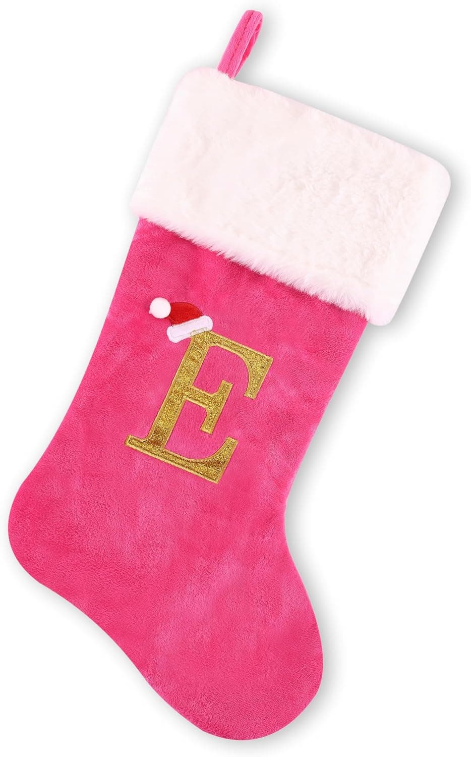 Personalized Pink Velvet Christmas Stocking, 20", Gold Letter E