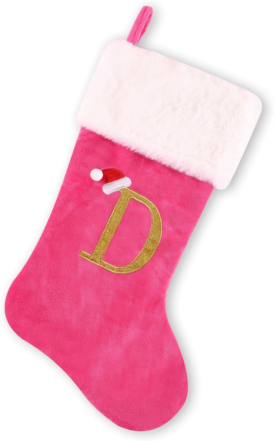 Personalized Pink Velvet Christmas Stocking, 20", Gold Letter D