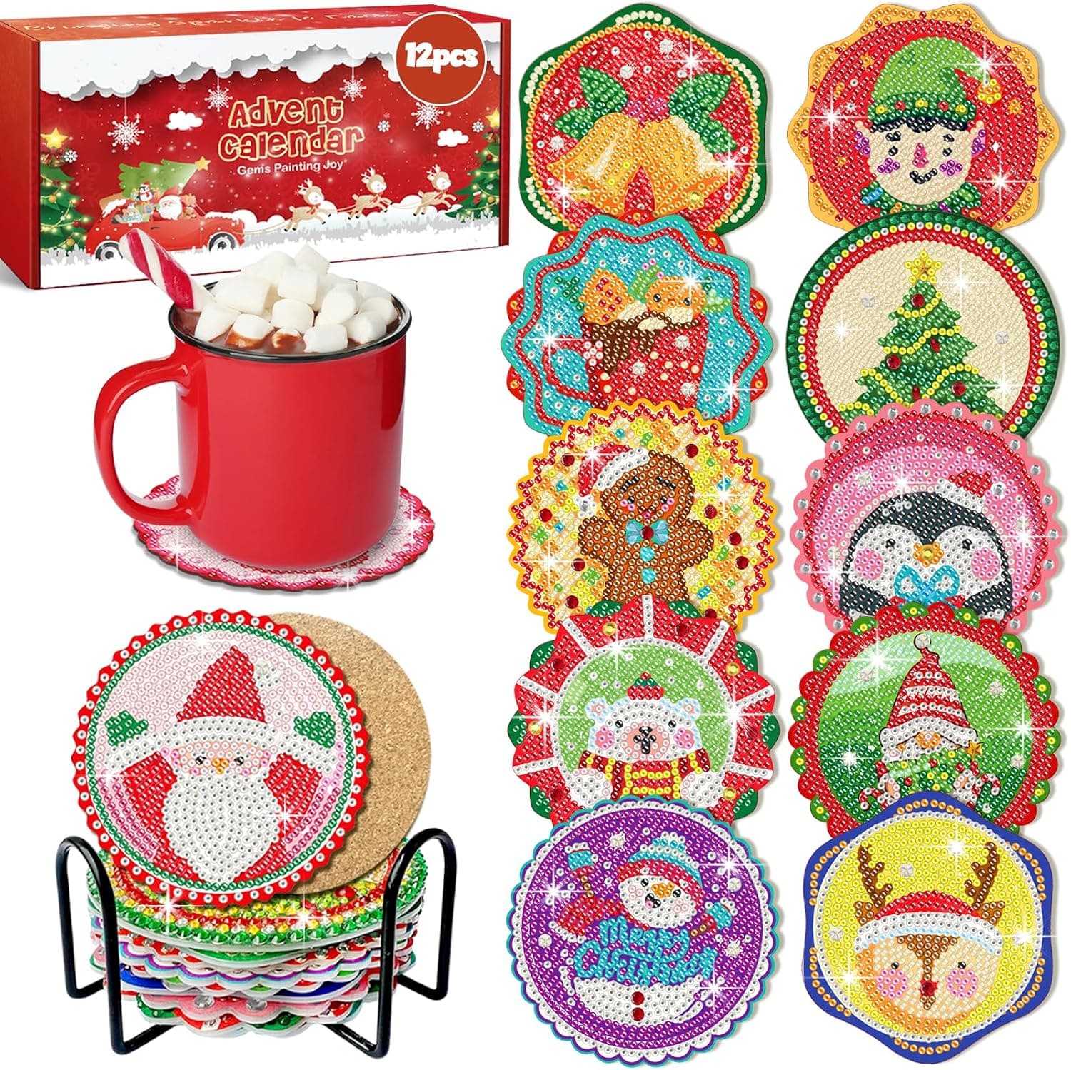 12 Days of Christmas Advent Calendar Diamond Painting Coasters