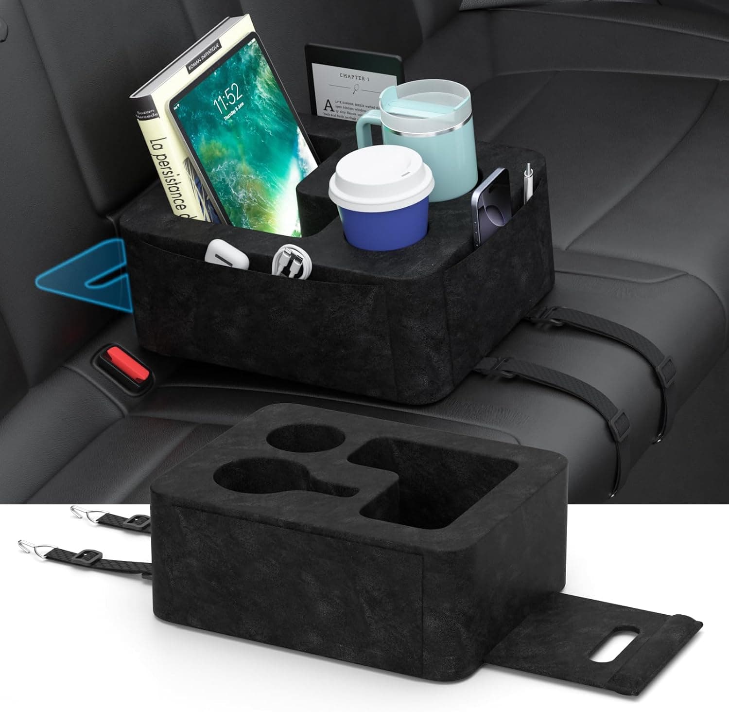 Car Backseat Cup Holder Pillow with Tablet Holder