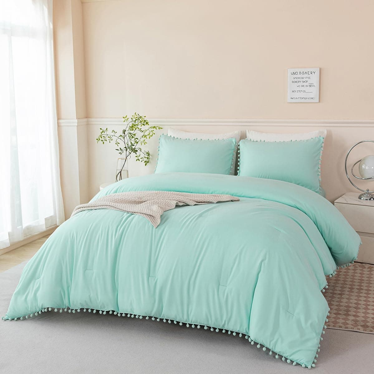 Twin Comforter Bed in a Bag Set, Mint Green, 5 Pieces