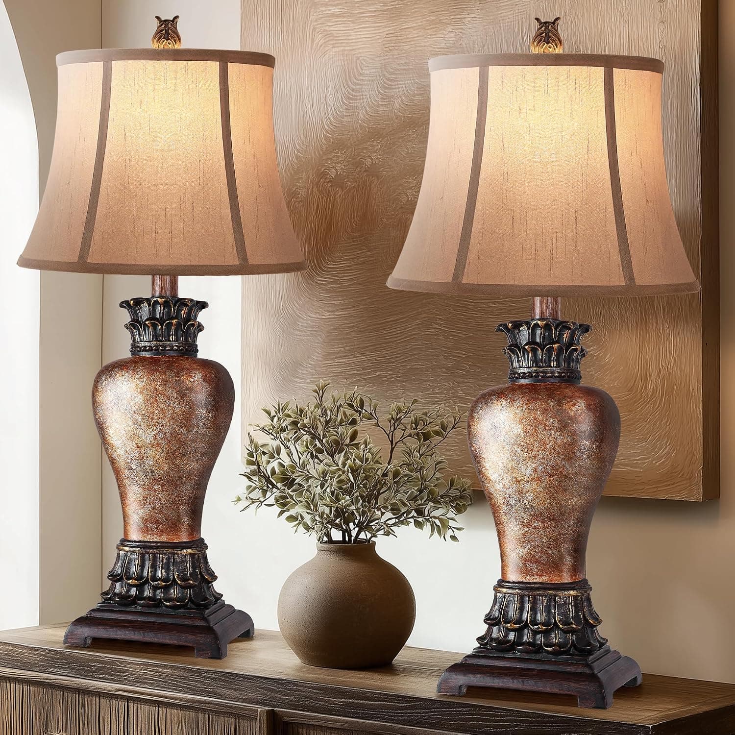 Farmhouse Rustic Table Lamps, 27", Set of 2