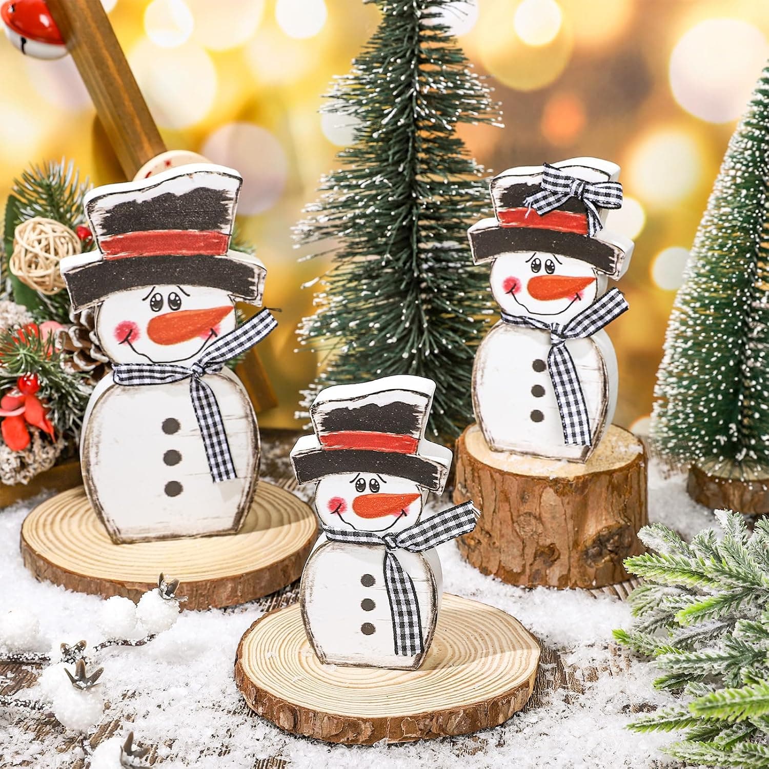 Wooden Snowman Christmas Table Decorations, 3 Pcs