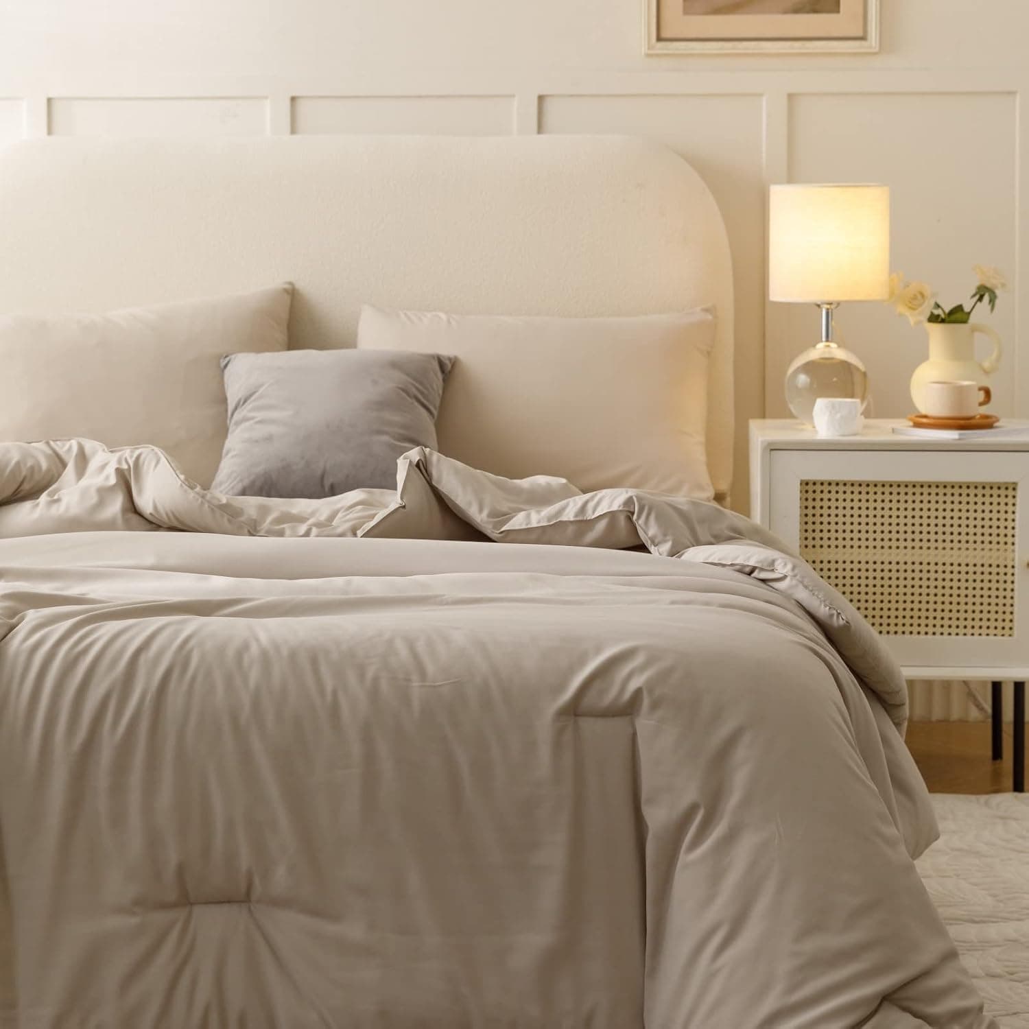 Oversized King Boho Comforter Set, Oatmeal, 3 Pcs