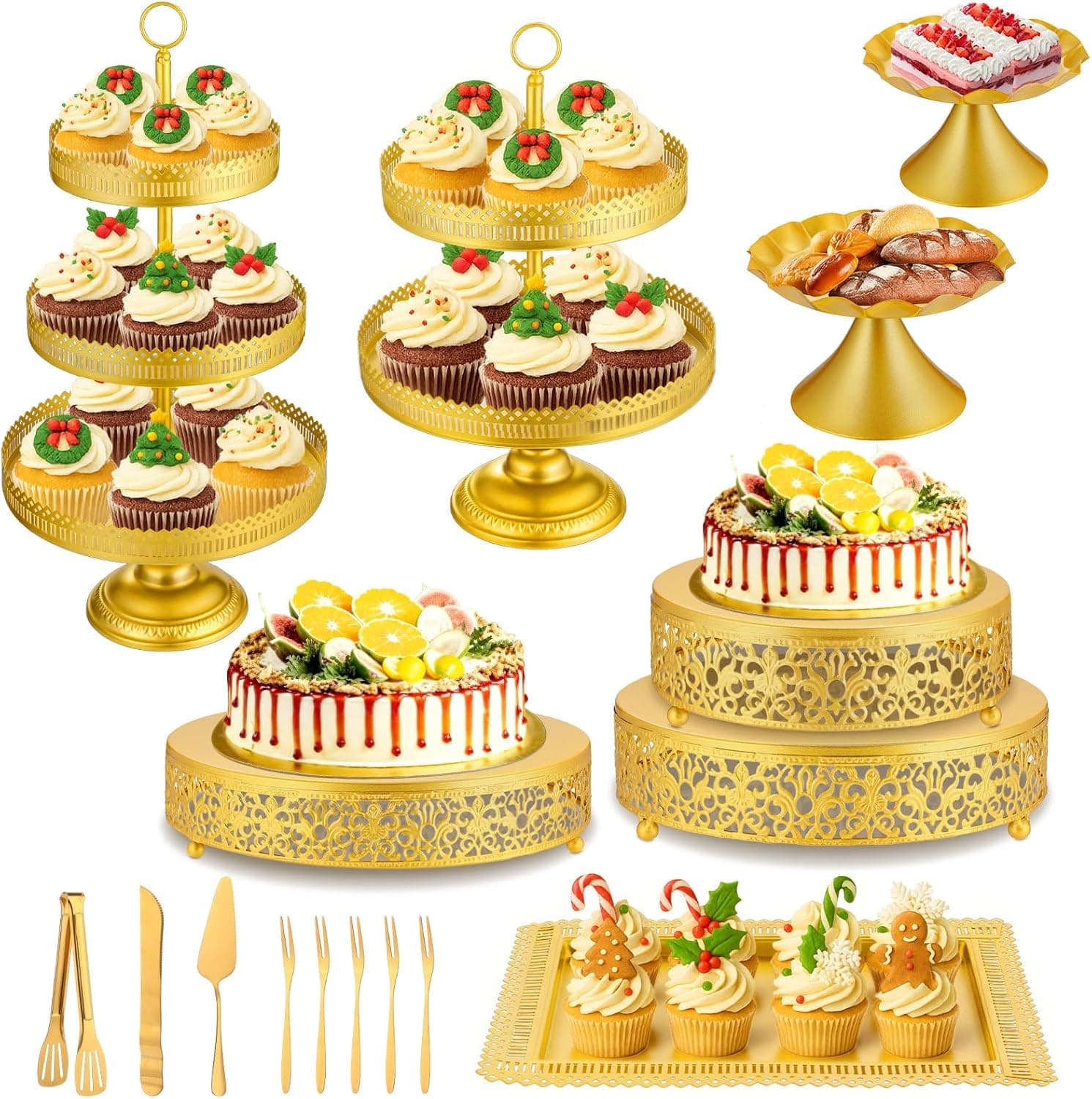 Gold Metal Cake Stand & Dessert Display Set, 16 Pcs