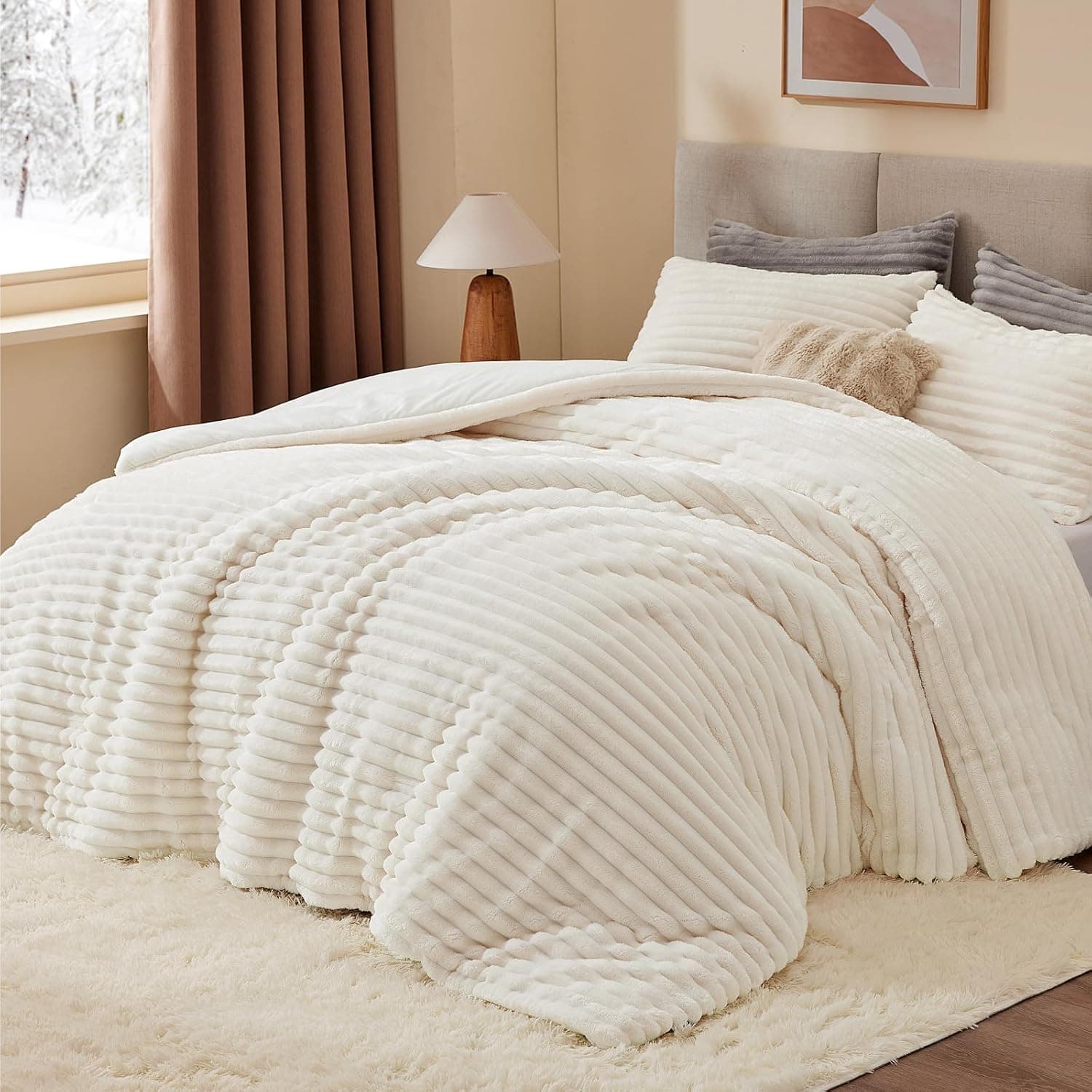 Fleece King Comforter Set, Cream White