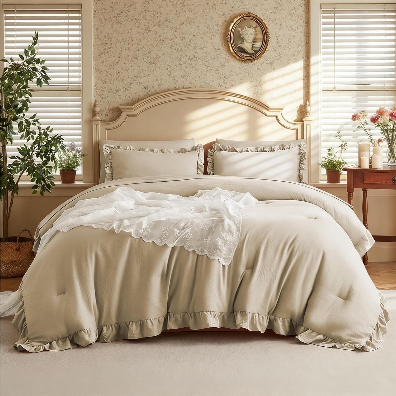 Queen Comforter Set, Linen Look, 7 Pieces