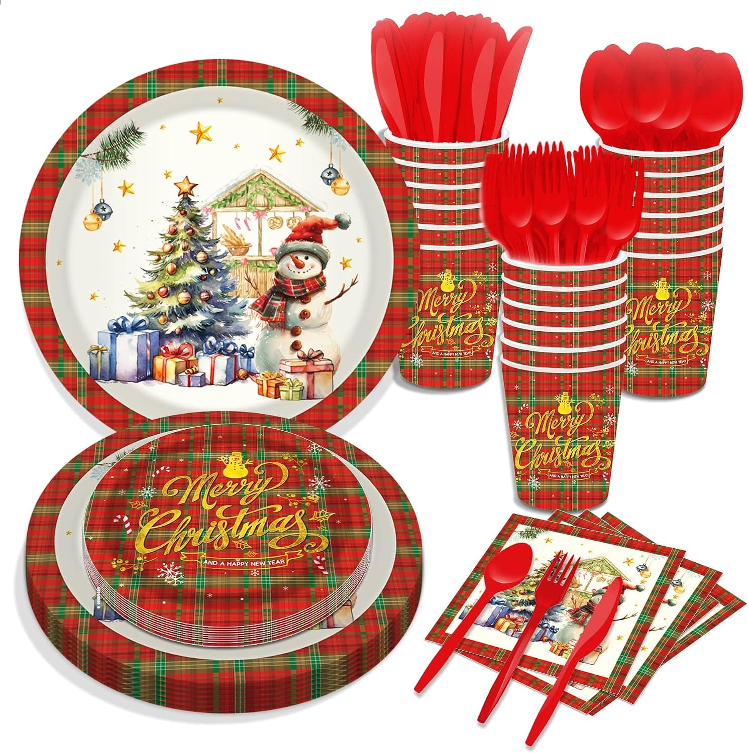 Santa Plaid Christmas Party Decorations, 16 Guests, 116 Pcs