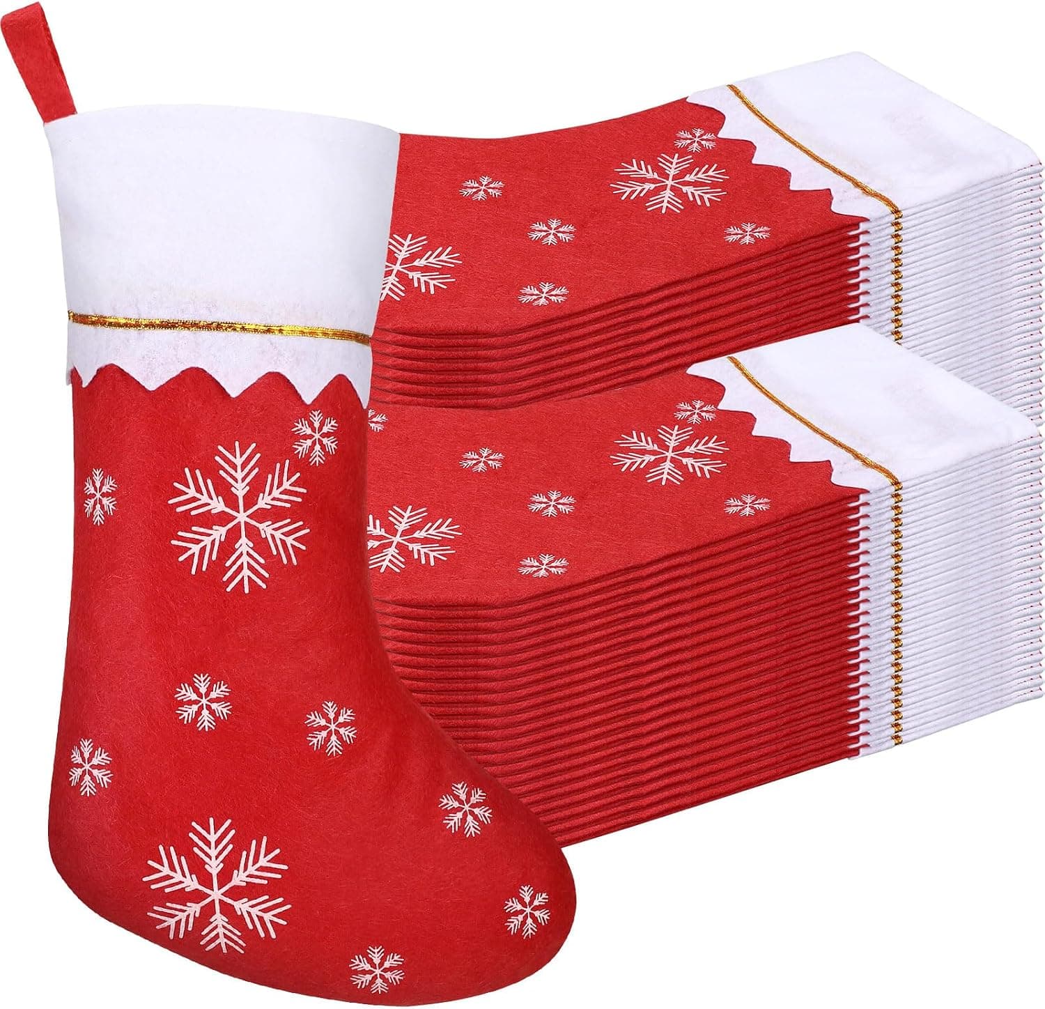 Felt Christmas Stockings, Red Snowflake, 15 Inch, 150 Pcs