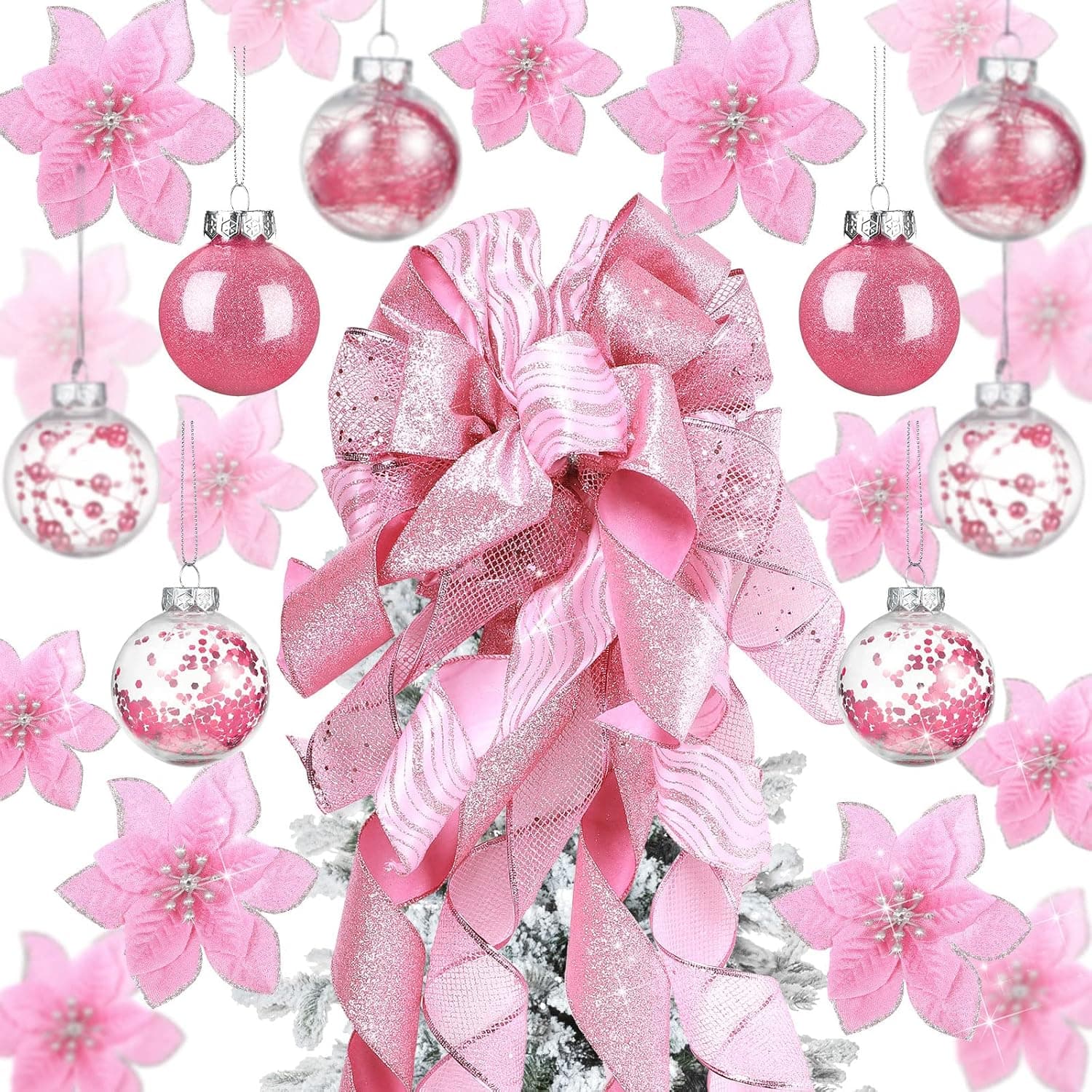 White Christmas Tree Decoration Set with Topper, 49 Pcs