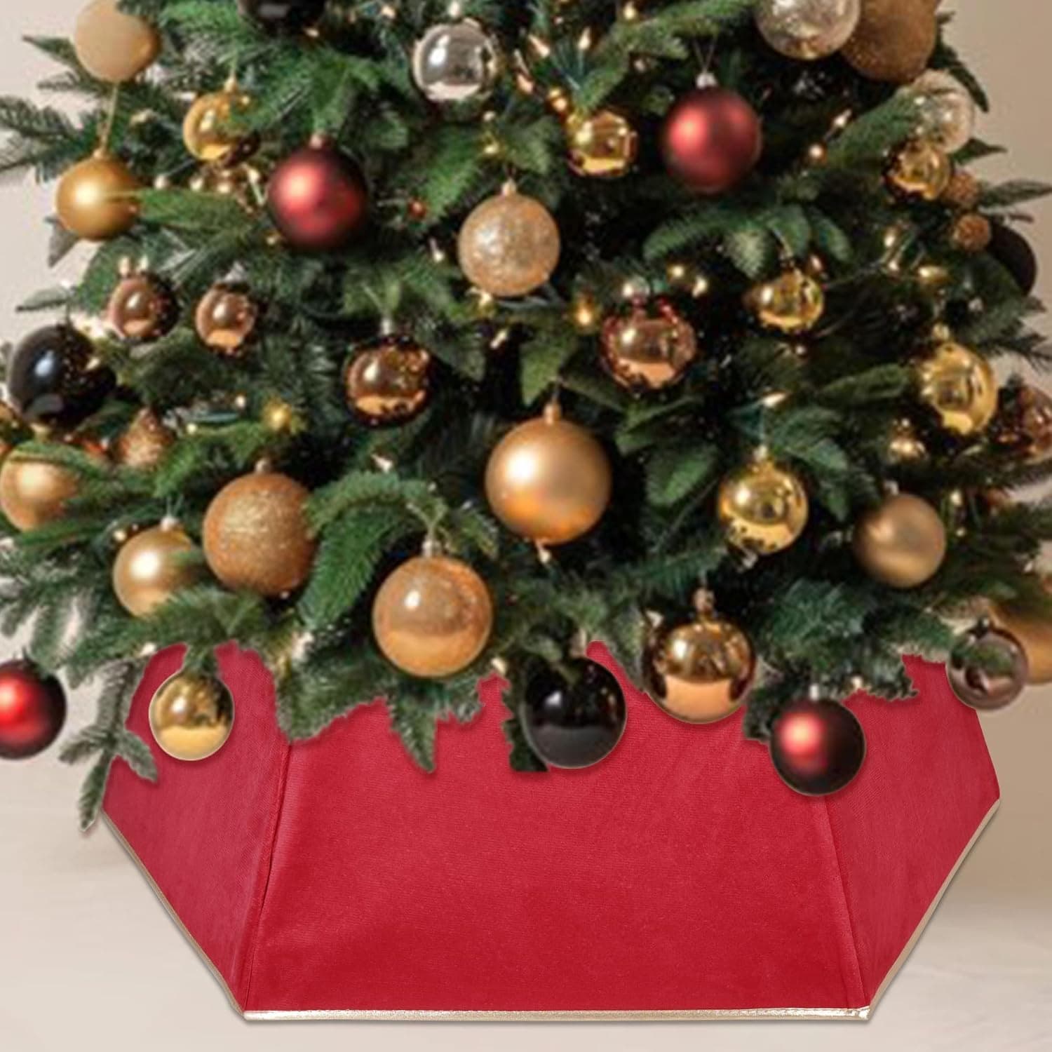 Red Velvet Christmas Tree Collar, 32", Foldable