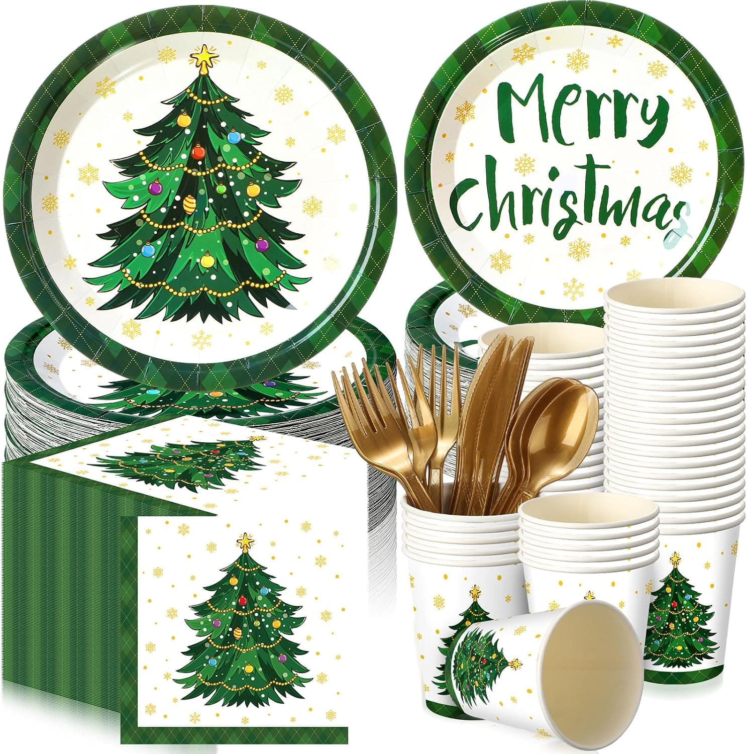 Christmas Tree Party Supplies, Green, 240 Pcs