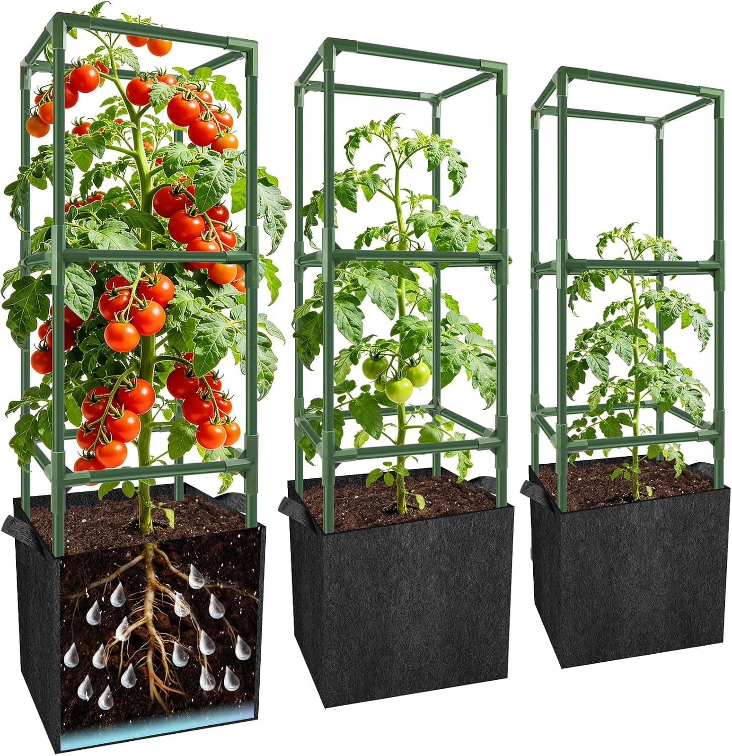 Square Tomato Cages, 49", with Grow Bags, 3 Sets