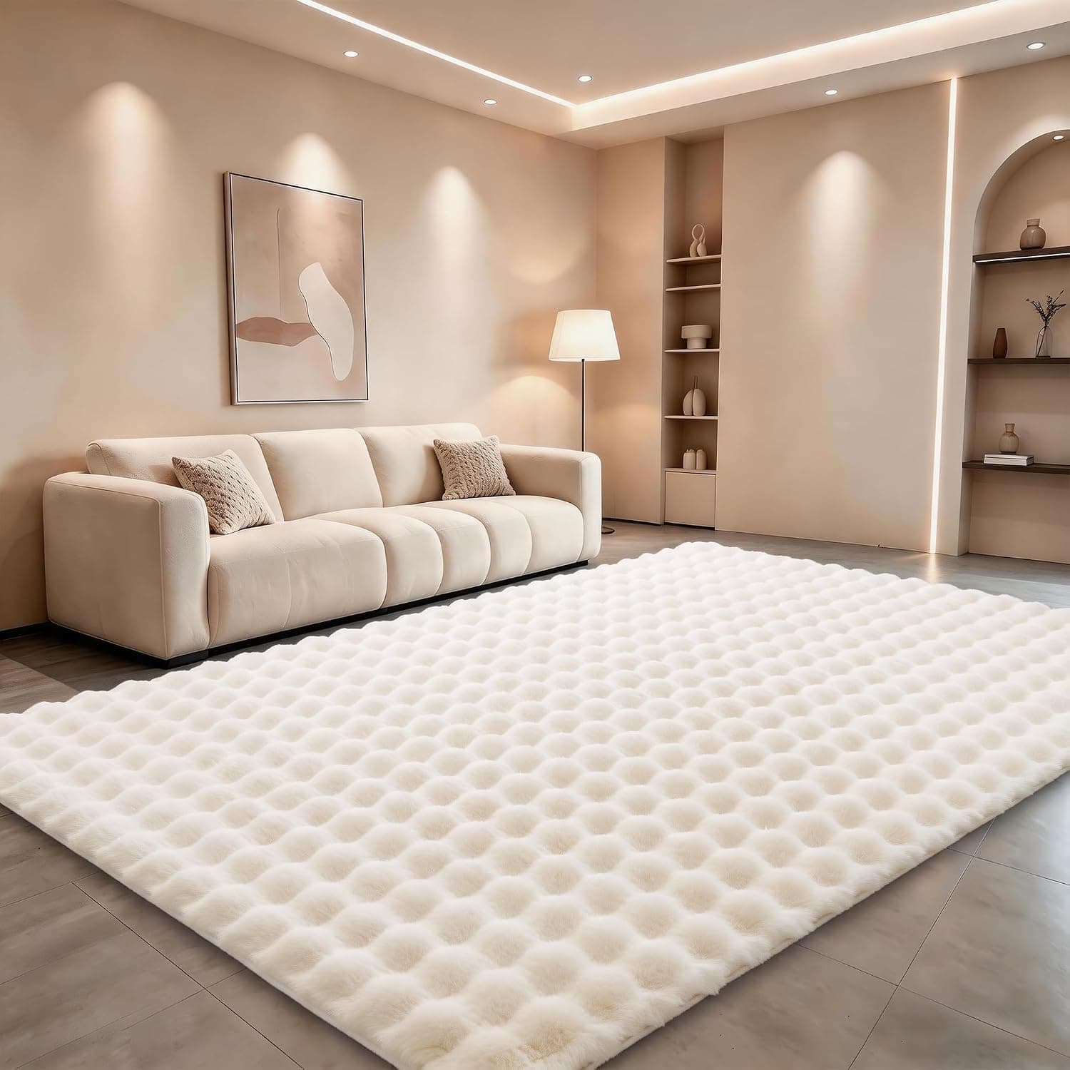 Faux Fur Shaggy Area Rug, 8'x10', Creamy White