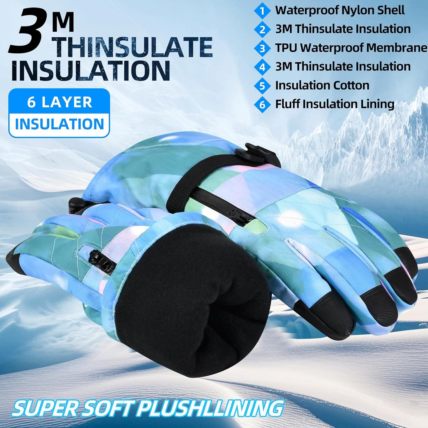 Touchscreen Ski Mittens, Size XXL