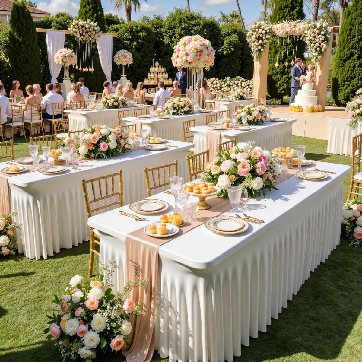 Ivory Spandex Tablecloths for 6ft Tables, 6 Pack