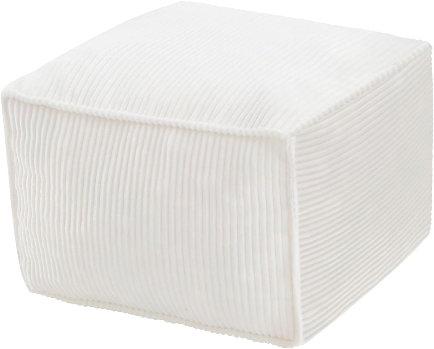 Square Corduroy Pouf Ottoman, 20x15", Beige