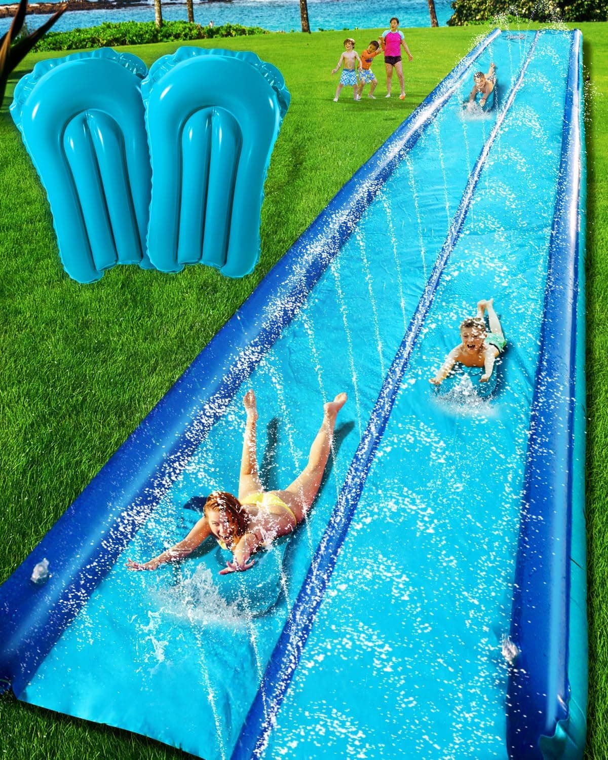 Water Slip and Slide, 22ft, 2-Lane, with 2 Bodyboards