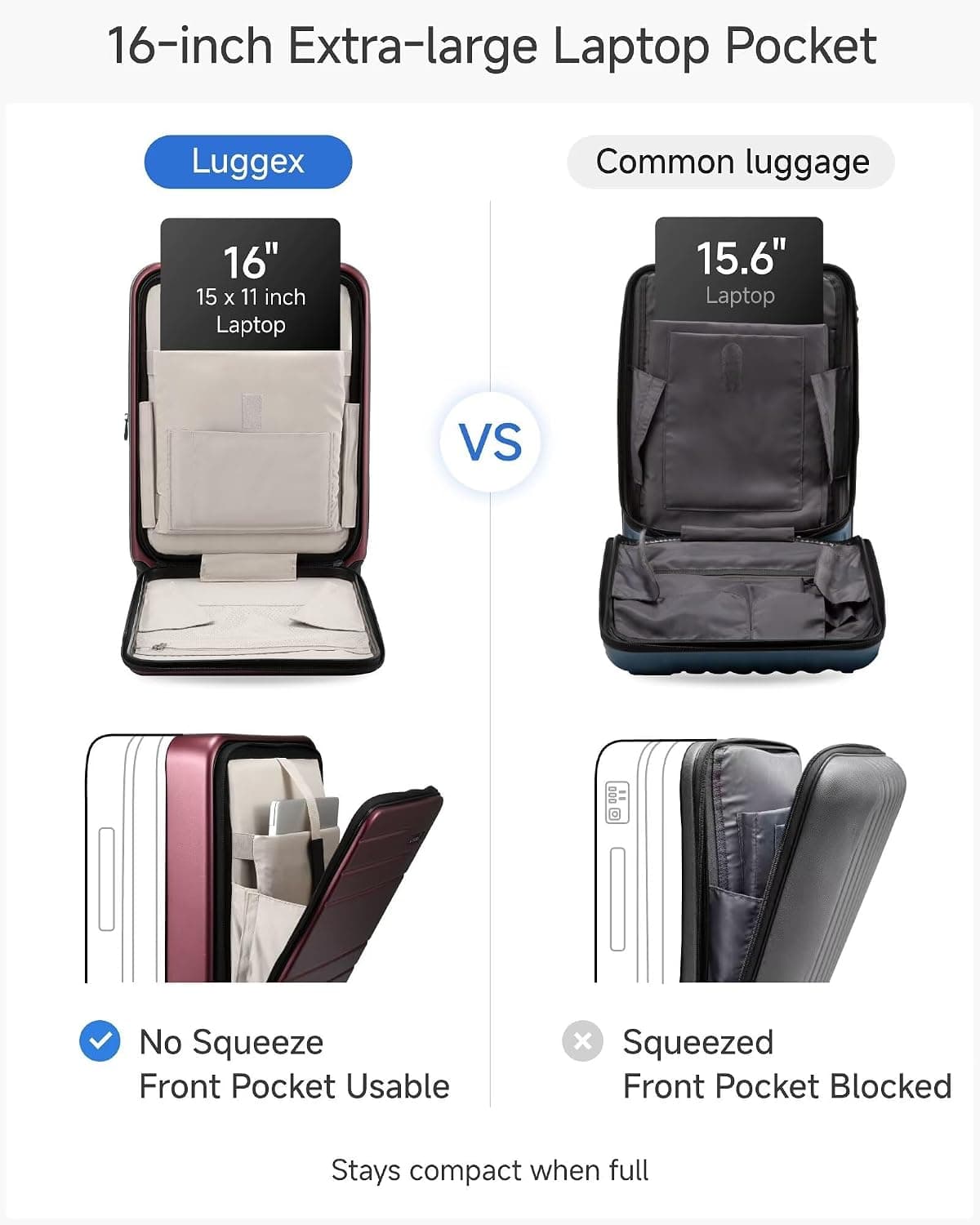 Expandable Carry-On Luggage with Front Pocket, Cherry, 20"