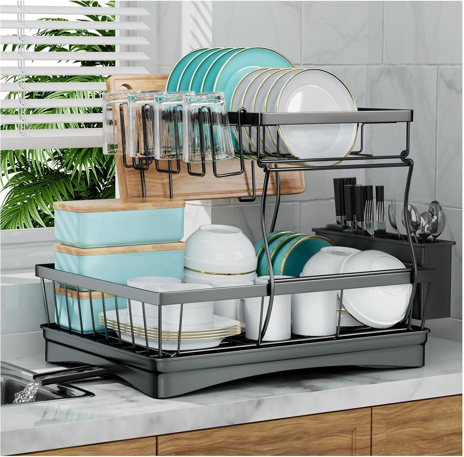2-Tier Dish Drying Rack, Black