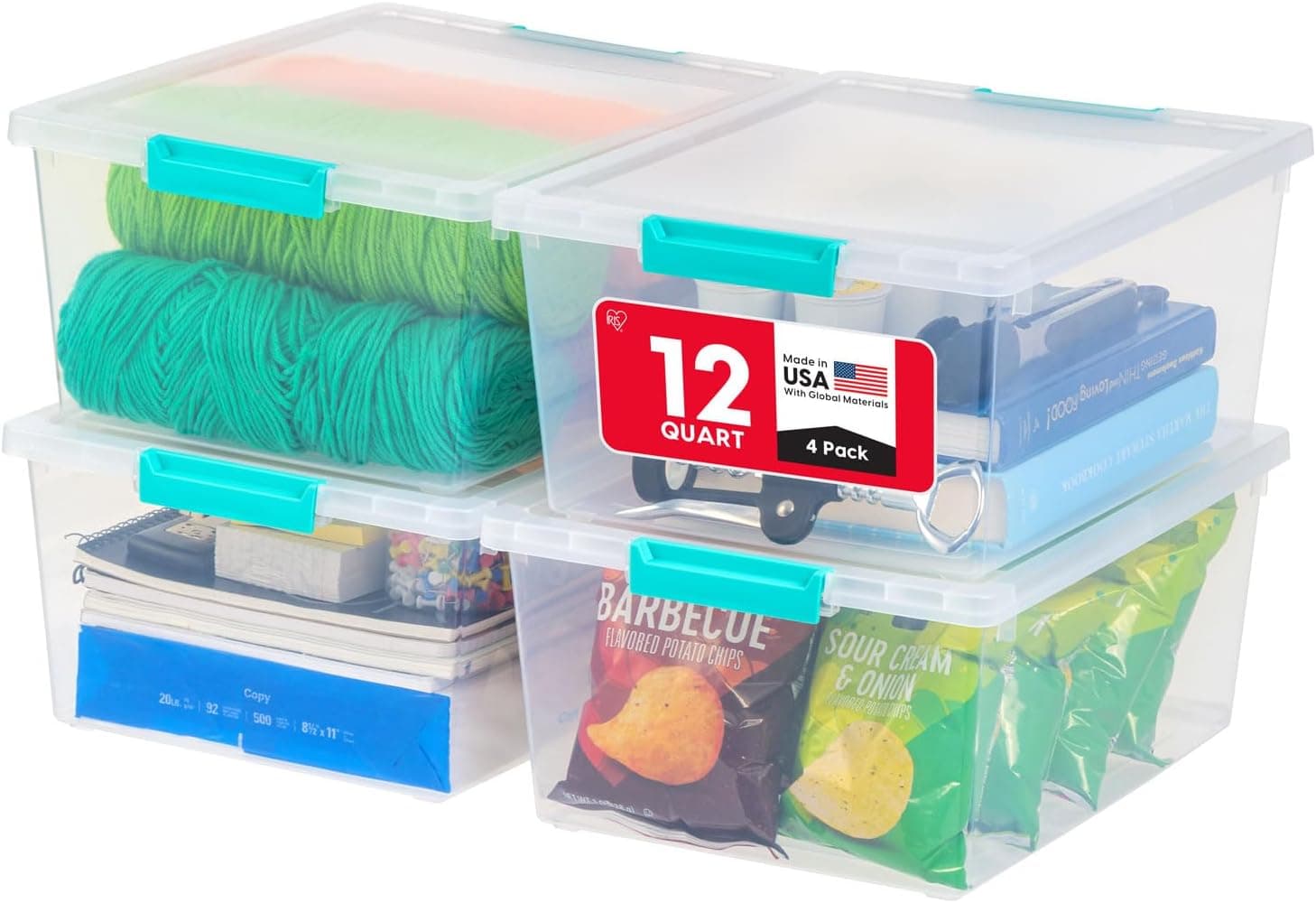 Clear Storage Bins with Lids, 12 Qt, 4 Pack