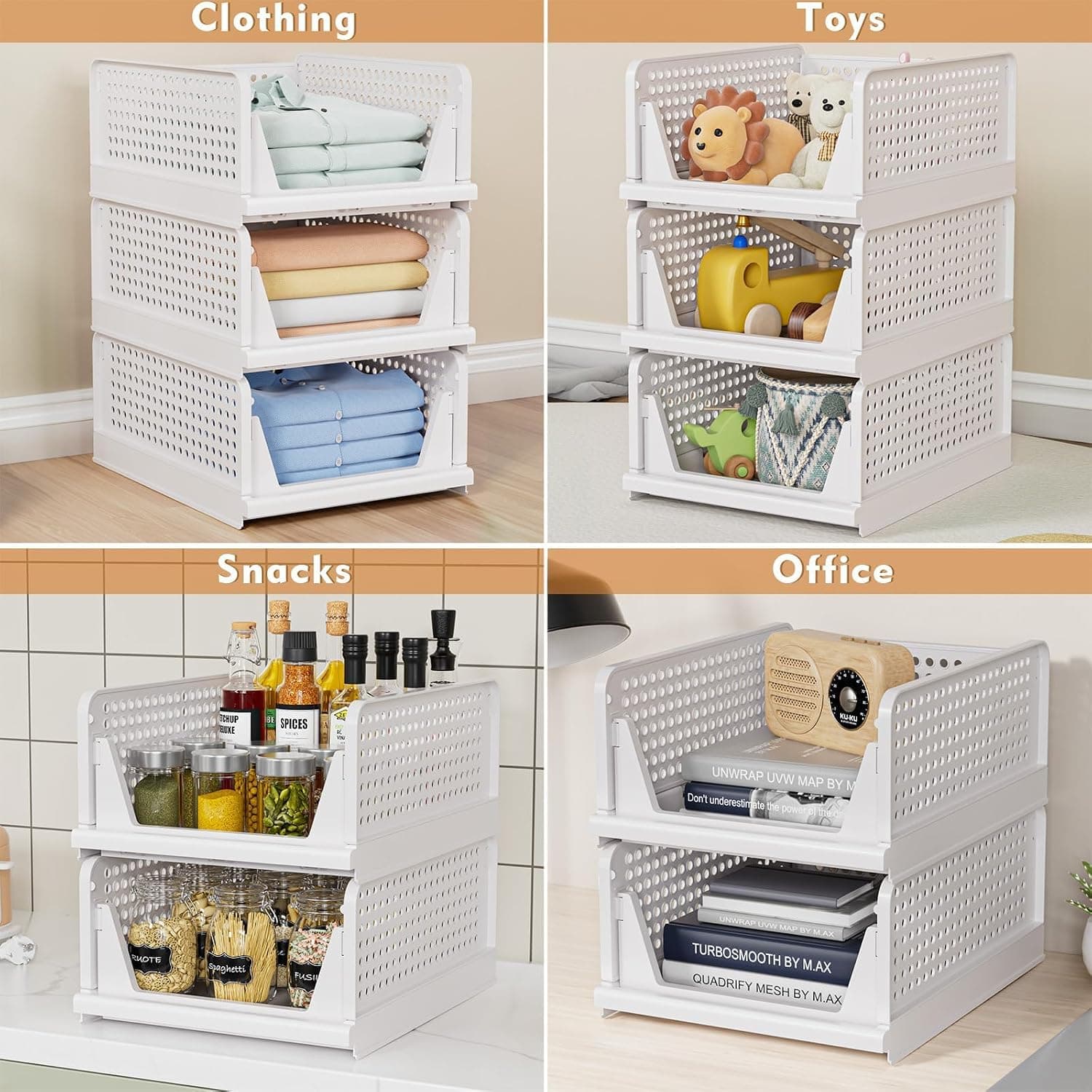 Stackable Closet Storage Baskets, 5 Pack
