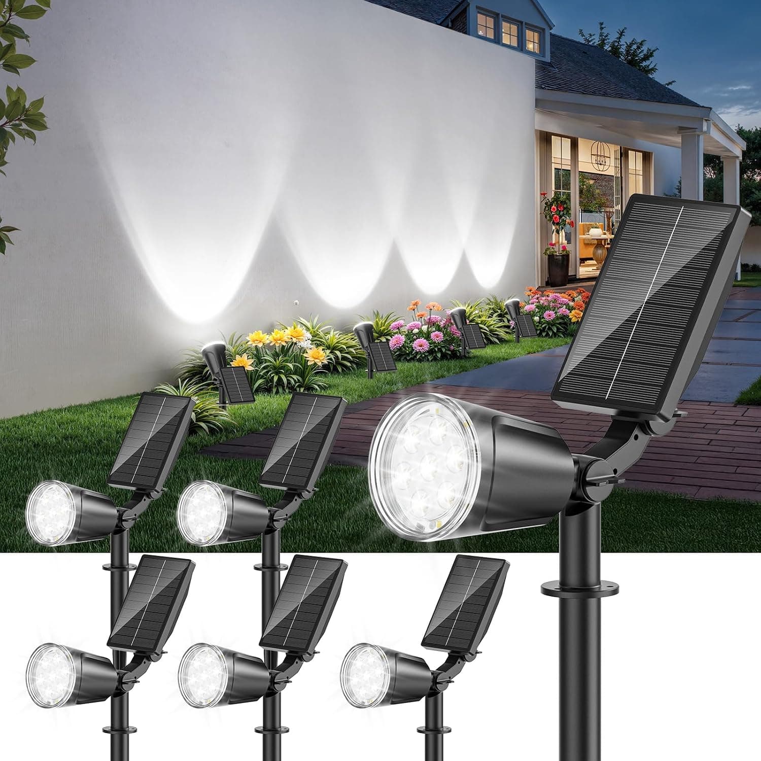 Solar Spot Lights, Outdoor, Cool White, 6 Pack