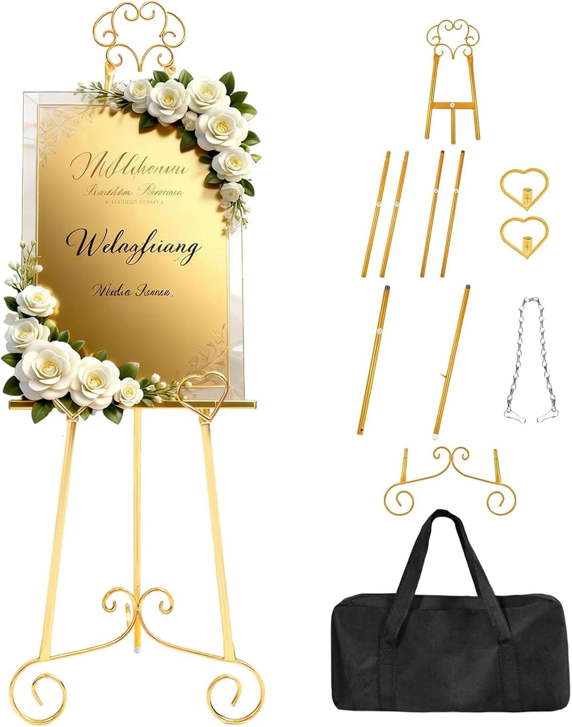 Gold Metal Display Easel Stand with Bag