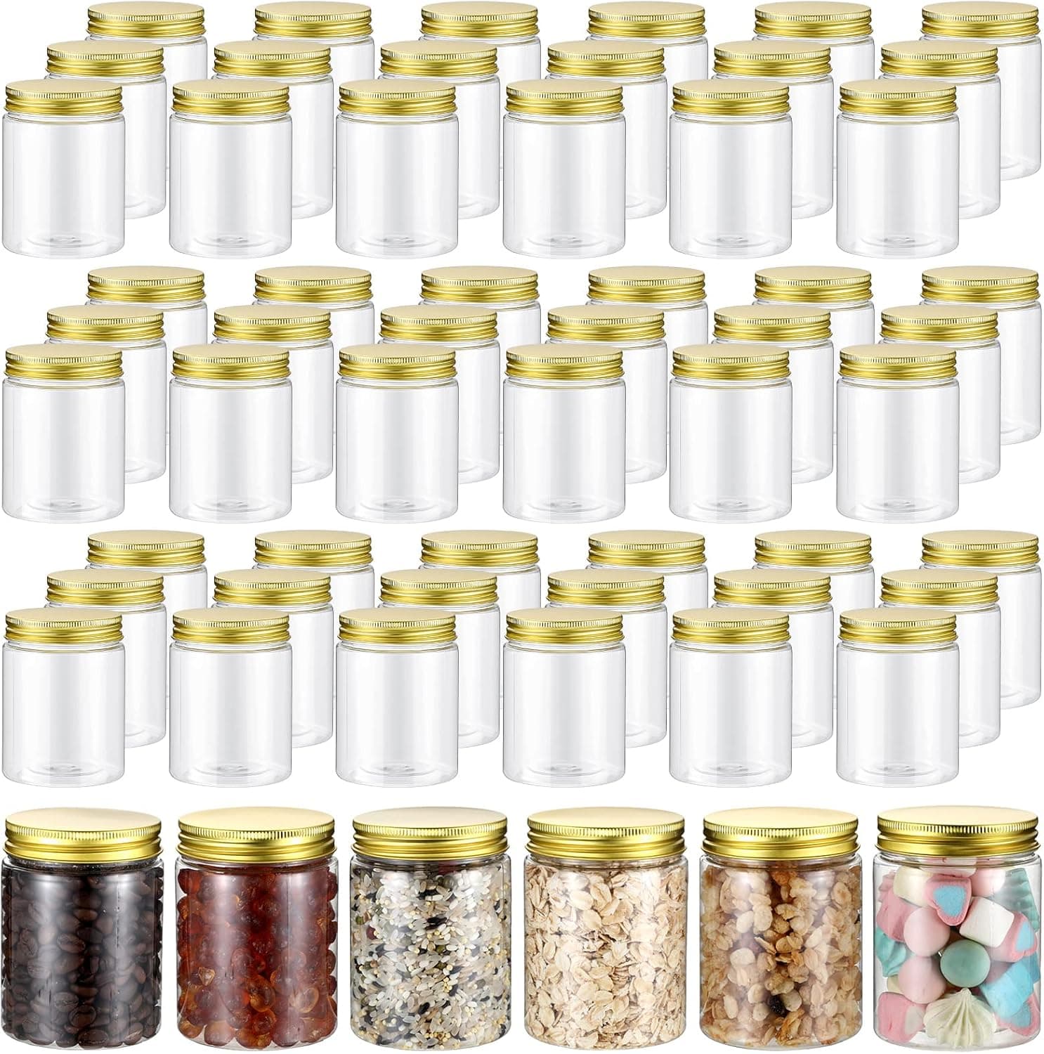8 oz Plastic Mason Jars with Gold Lids, 60 Pcs