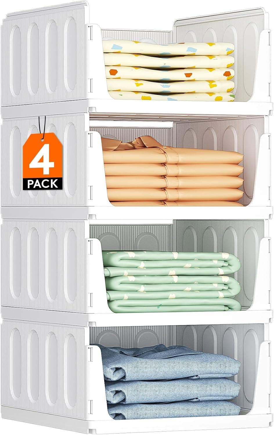 Stacking Closet Shelf Organizers, 14" Depth, 4 Pack