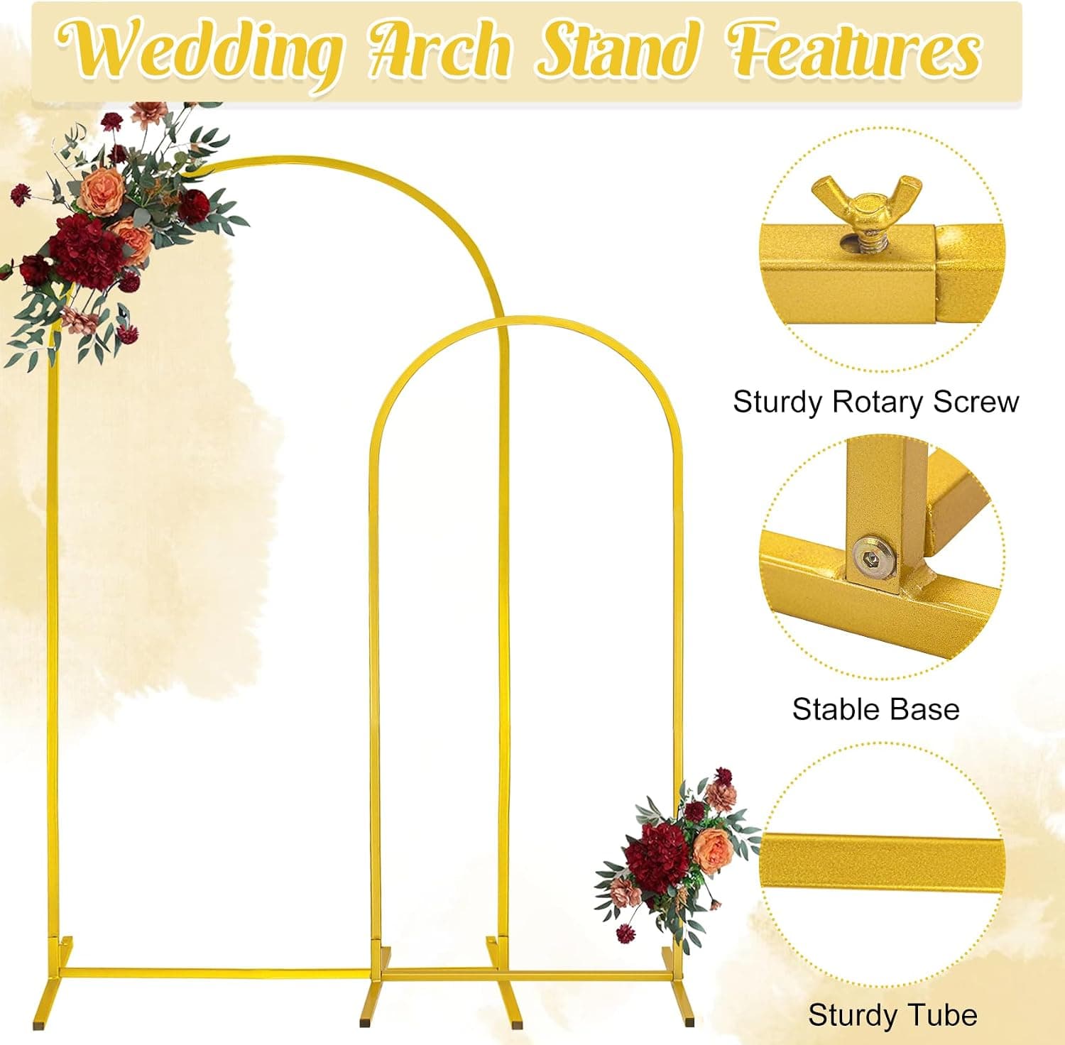 Gold Metal Arch Backdrop Stands, 7.2FT, Set of 2