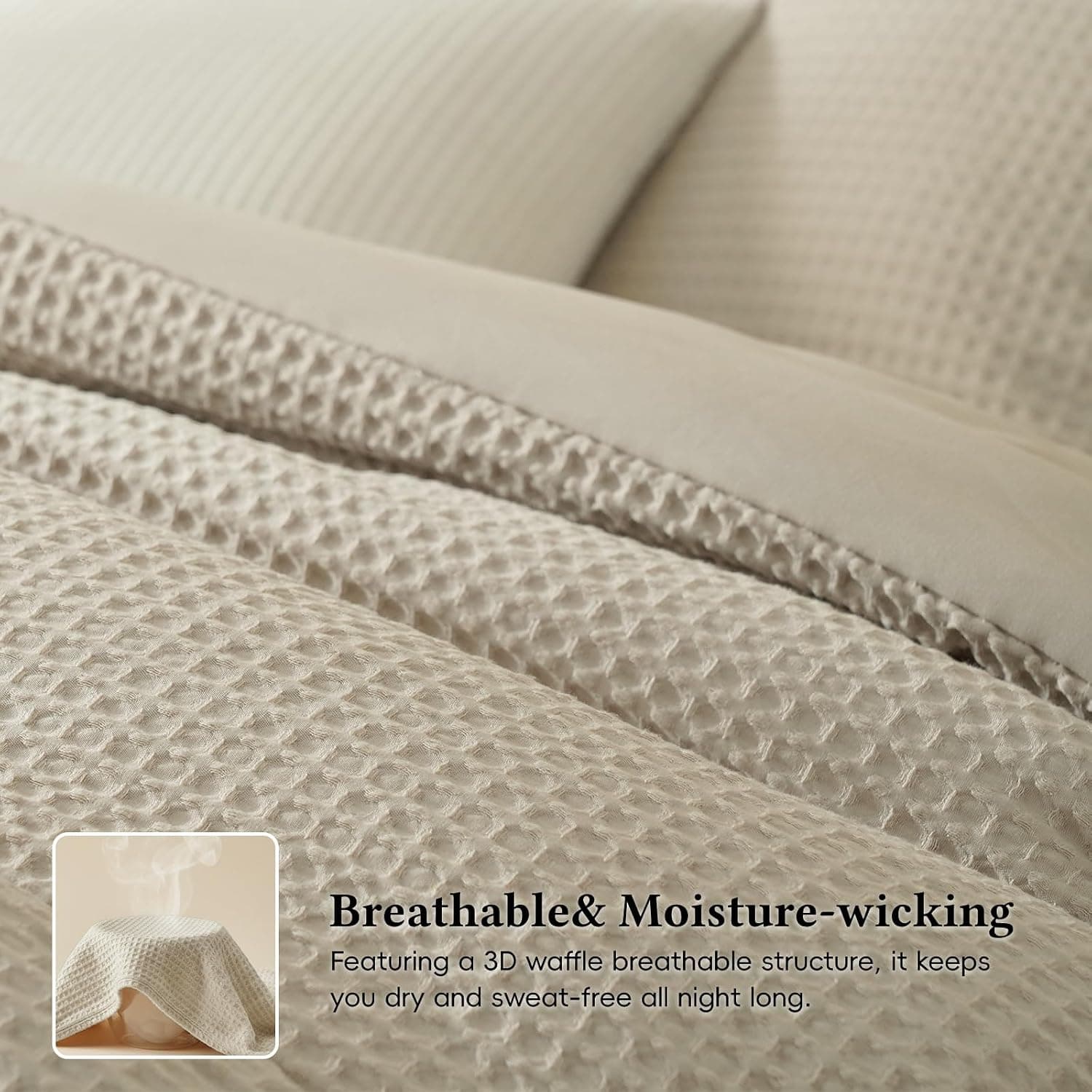 King Waffle Weave Comforter Set, Linen